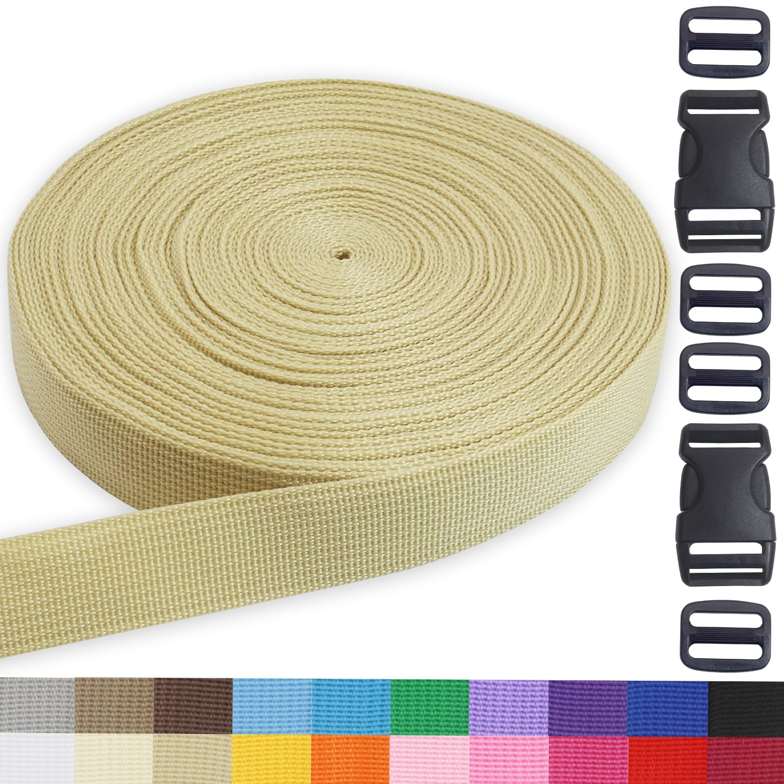 ZHFMLY Webbing Strap 1 inch Beige Polypropylene Webbing Straps 20 Yards Heavy Duty Poly Strapping Backpack Straps for Climbing Outdoors Indoors