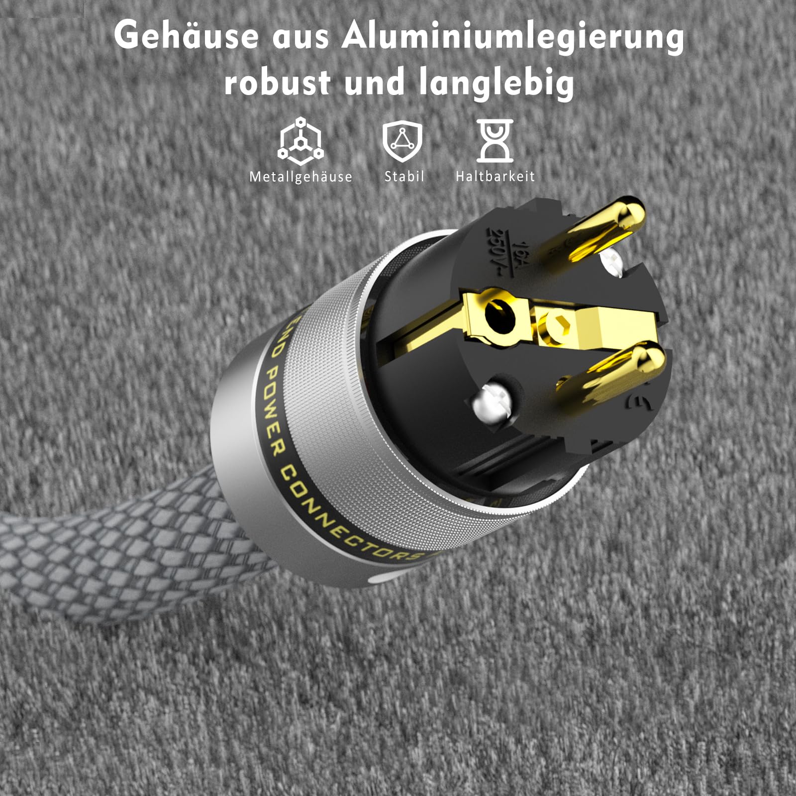 Monosaudio P083 - Cable de alimentación HiFi High End de 2 m, blindaje de Cobre, Cable de alimentación de 2 Pines, Cable de alimentación de CA para Dispositivos fríos, Conector Schuko de 16 mm