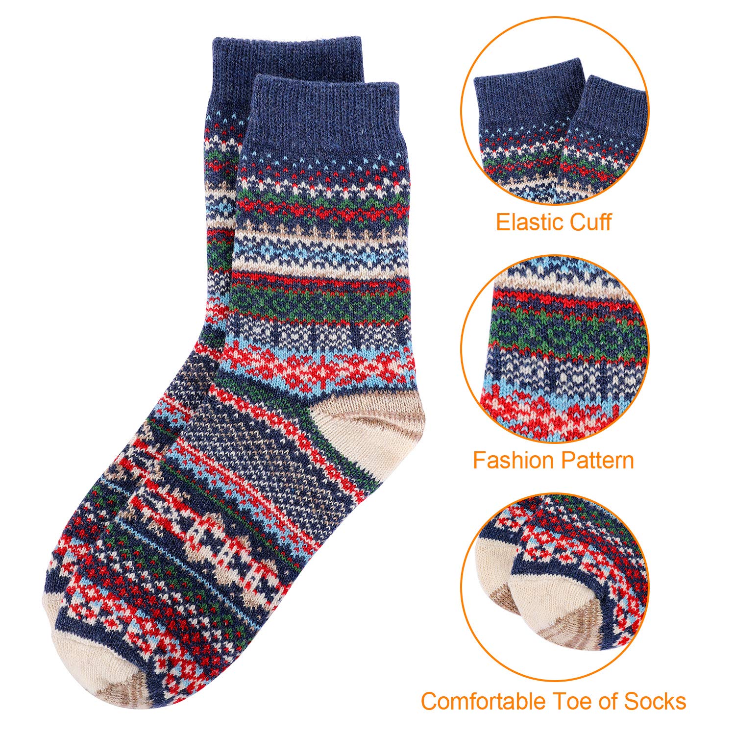 Fixget Calze Termiche Donna, 6 Paia Calzini Calde Donna Invernali, Calzini Termici Donna Calza Spessa per Donne Vintage Stile Country