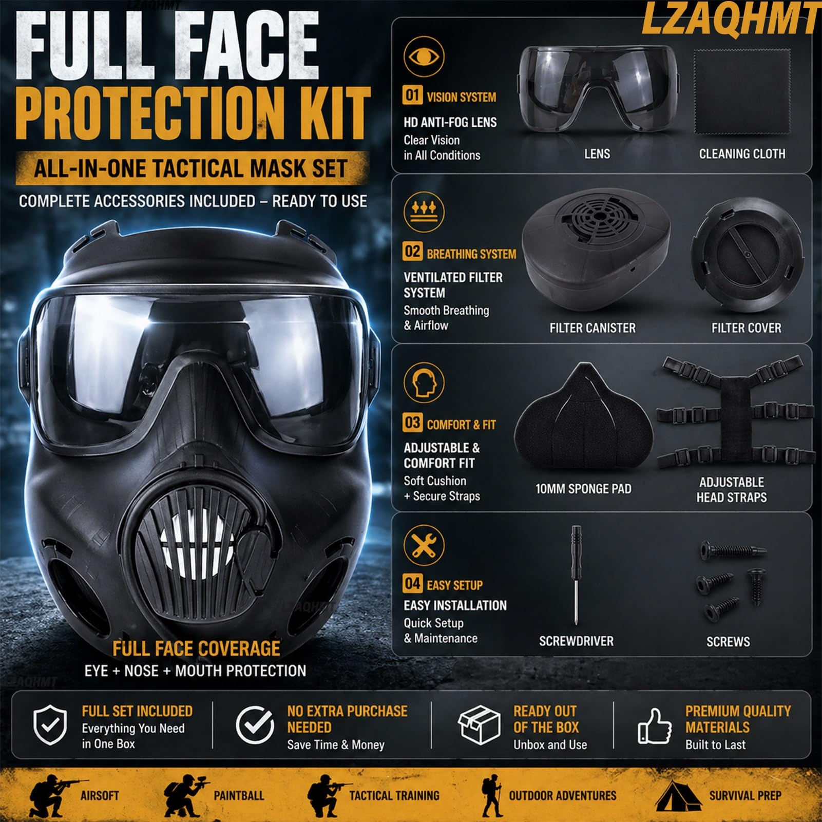 Masque À Gaz Factice Intégral en Forme De Crâne pour Airsoft – Lunettes De Protection pour Costume d'halloween Et Cosplay Aucune Protection Réelle Contre Les Gaz