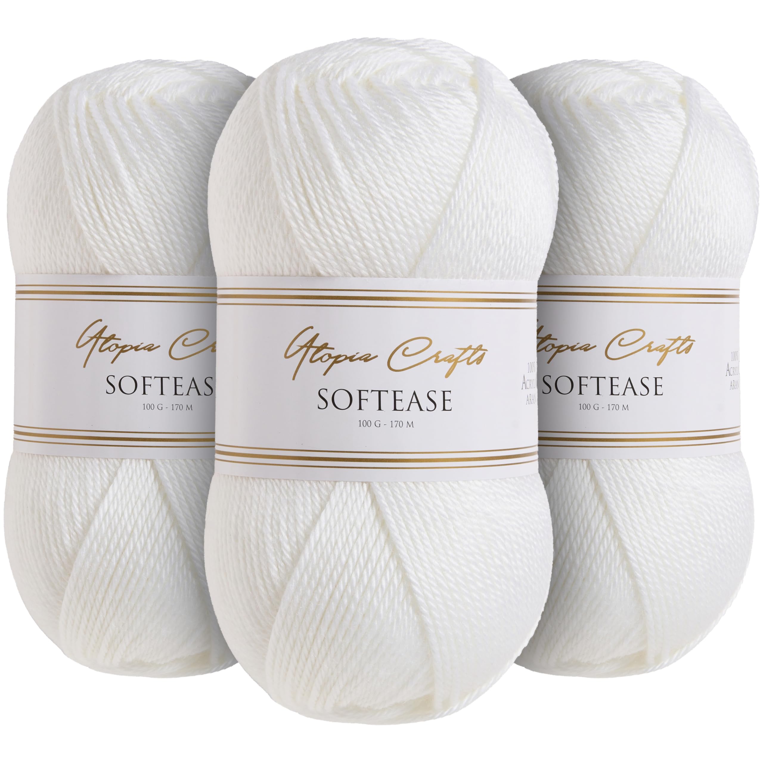 Utopia Crafts Softease Knitting and Crochet Yarn 3X 100g (White)