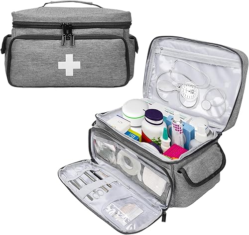 Miniatura 8 de Bolsa de primeros auxilios vacía Caja de almacenamiento de kit de primeros auxilios 12 x 9 x 7 pulgadas, bolsa médica portátil para automóvil, Rojo