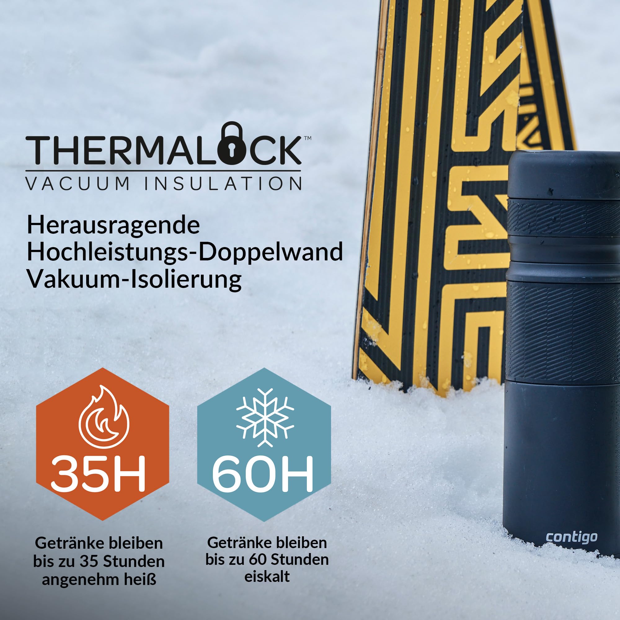 Contigo Thermoflasche Thermalock, Edelstahl Isolierbecher, Kaffebecher to go, auslaufsicher, spülmaschinenfester Deckel BPA-frei, mit Griff, 1200 ml, Matte Black