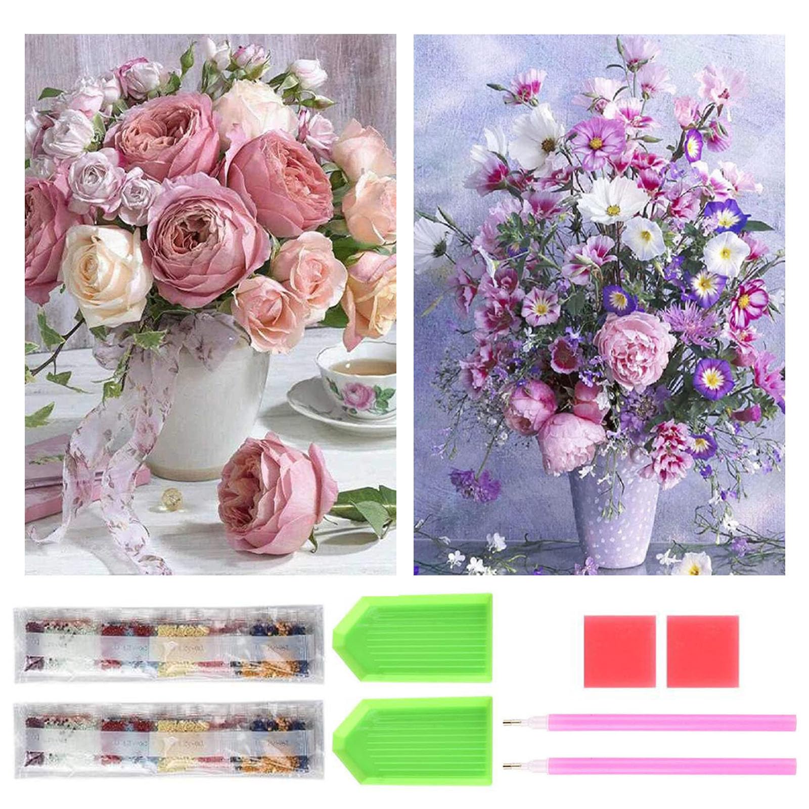 サムコス ダイヤモンドアート キット ダイヤモンドの絵画 2個セット きれい 全面貼り付け ダイヤモンドアート 塗装 初心者 大人の子供 手芸キット 芸術品 DIY 家の壁の装飾