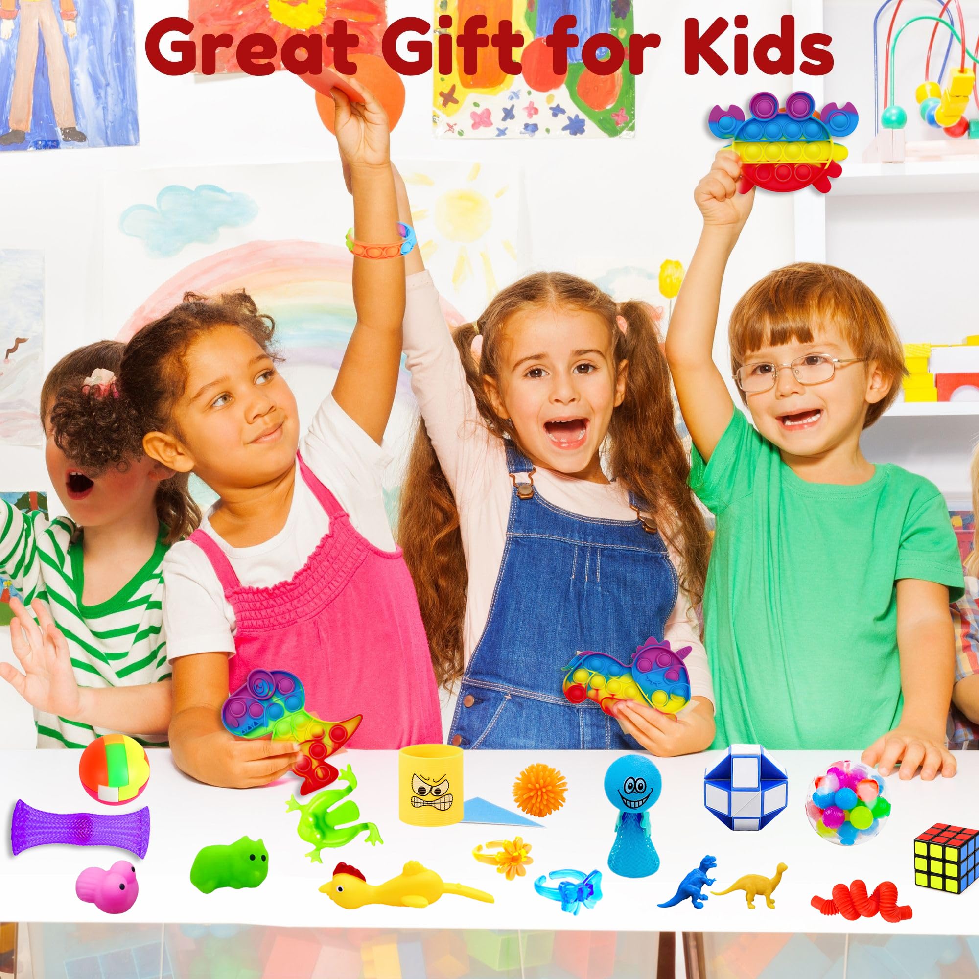 64 Pezzi Fidget Toys Set, Giochi Sensoriali Anti Ansia e Stress Per Adulti e Bambini, Push Bubble Twist Cubo, Antistress Ufficio, Regalini Fine Festa Compleanno Per Bambini Adulti Autismo
