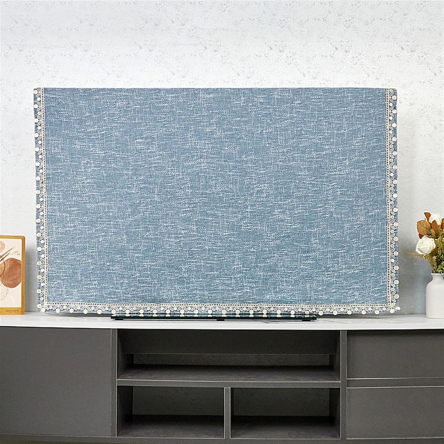 Tv Display Protector Cover, Cloth Tv Enclosure, Decoration Television Dustproof Cabinet, Flat Thick Slim TV Protective Covers(Flax-Blue,150 * 88cm)