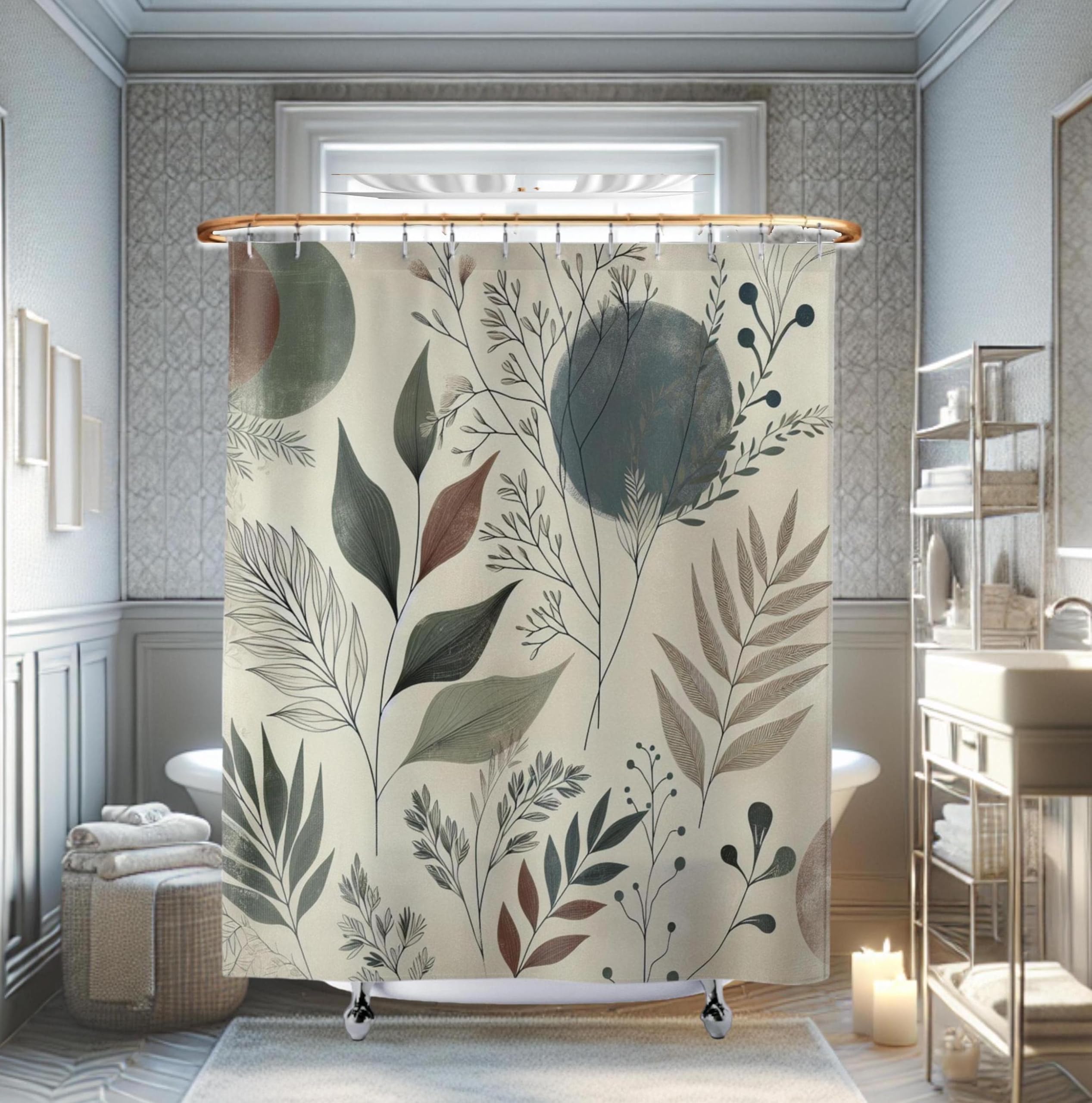 Rideau de Douche bohème botanique : Motifs géométriques Abstraits, Tissu Polyester Aquarelle, Rideau de Salle de Bain (200 x 235 cm/79 x 93 po (L x H))