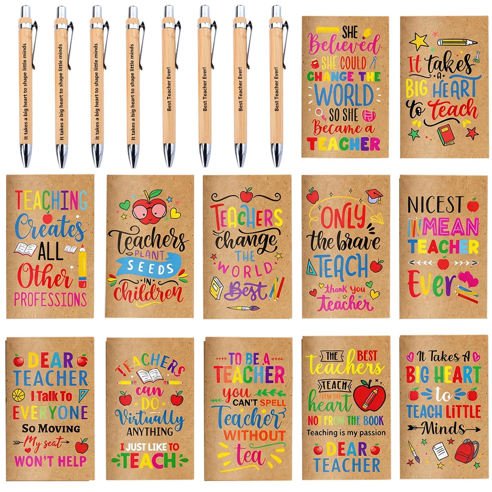 Harsever Teacher's Thank You Gift: 8 colorful vertical-fold kraft paper spiral notebooks (12PC)