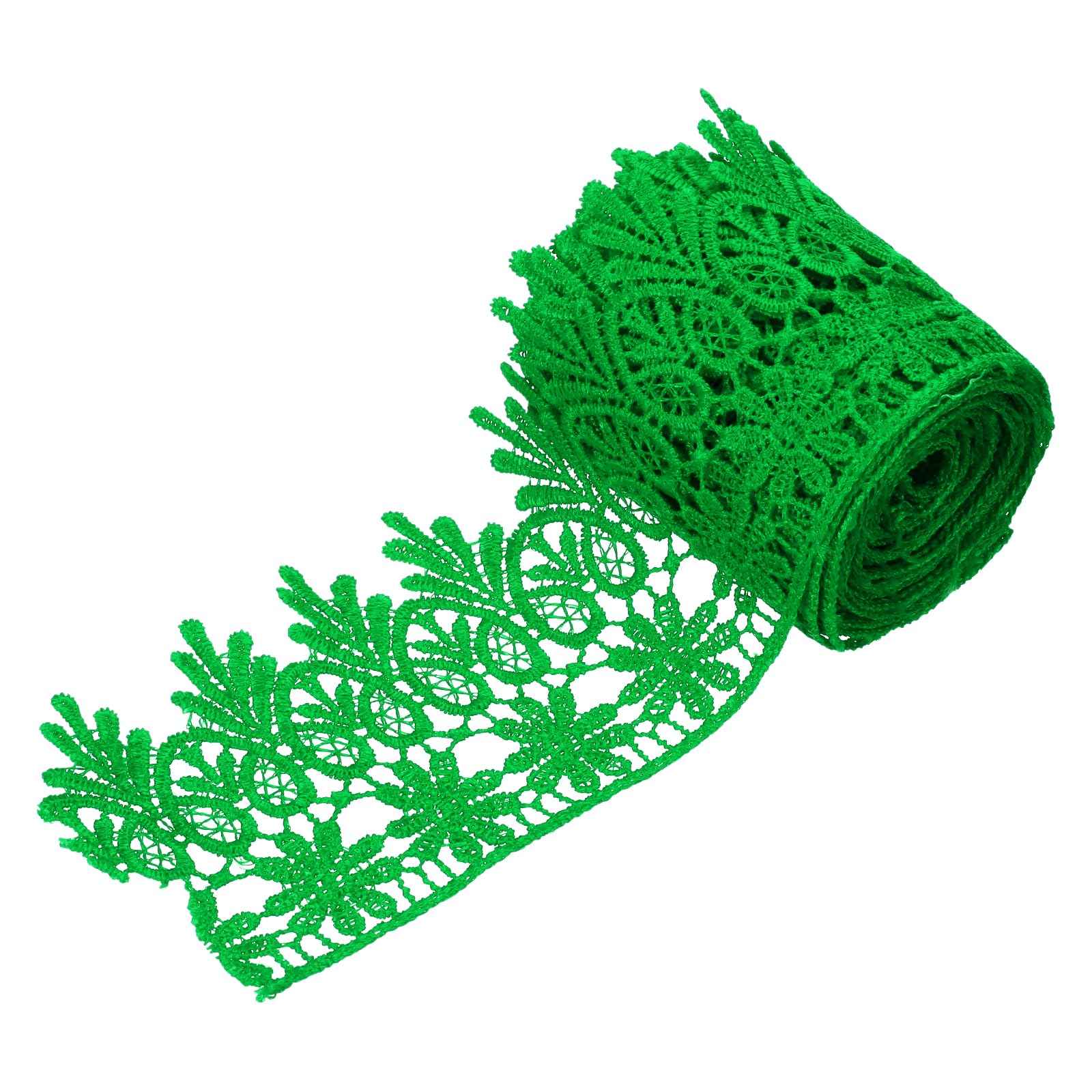 sourcing map 3 Inch Wide 3 Yard Lace Ribbon Floral Pattern Grass Green Embroidered Edge Lace Trim Ribbons for Sewing Making, DIY Crafts, Gift Wrapping, Wedding Decor — image 1