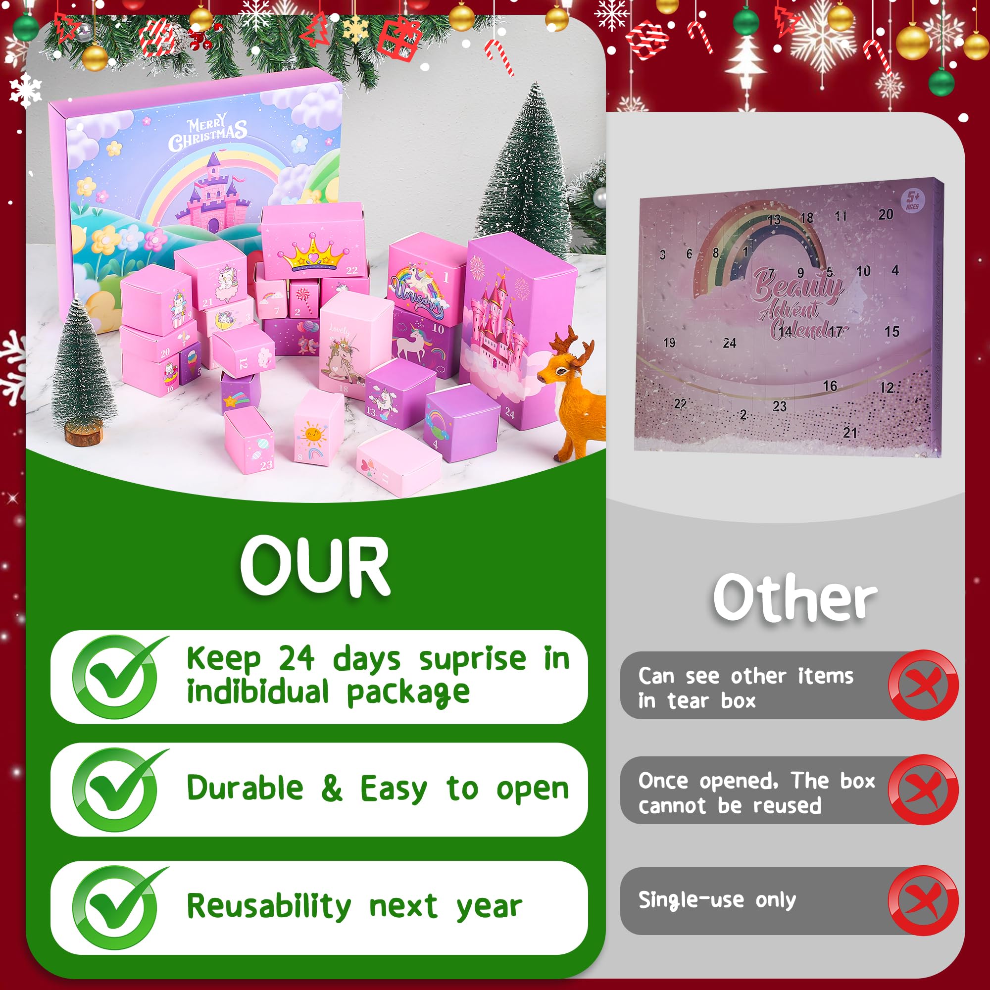 Calendario Avvento 2025 Unicorno per Bambina 3-10 Anni - 24 Sorprese con 57 Pezzi, Regalo di Natale Legami per Ragazze (Gioielli Inclusi) kids