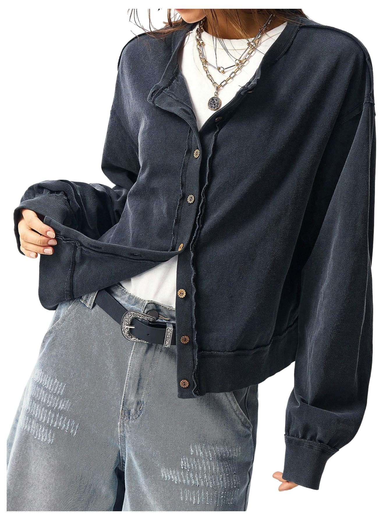 SOLY HUX Womens Button Down Lightweight Cardigan Long Sleeve Crew Neck Open Front Cardigans Sweater Tops
