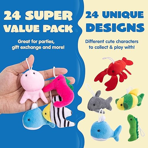 Miniatura 2 de JOYIN 24 piezas de juguetes de peluche de animales marinos mini (24 unidades de 3 pulgadas cada una), animales marinos de peluche al por mayor para