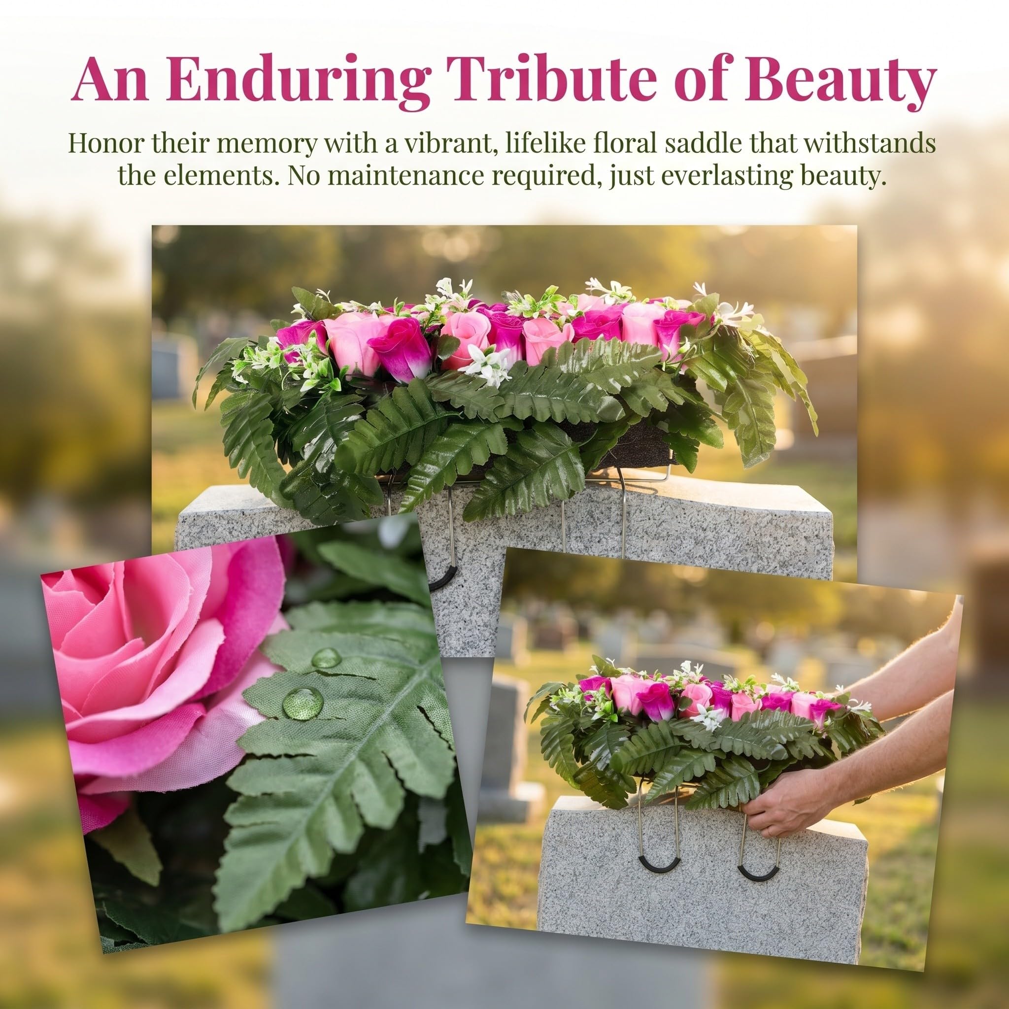 Artibetter Fleurs artificielles pour la Journée du Souvenir cimetière : Roses décoratives pour tombes – Bouquets de Fleurs artificielles résistants aux intempéries pour Pierres tombales et