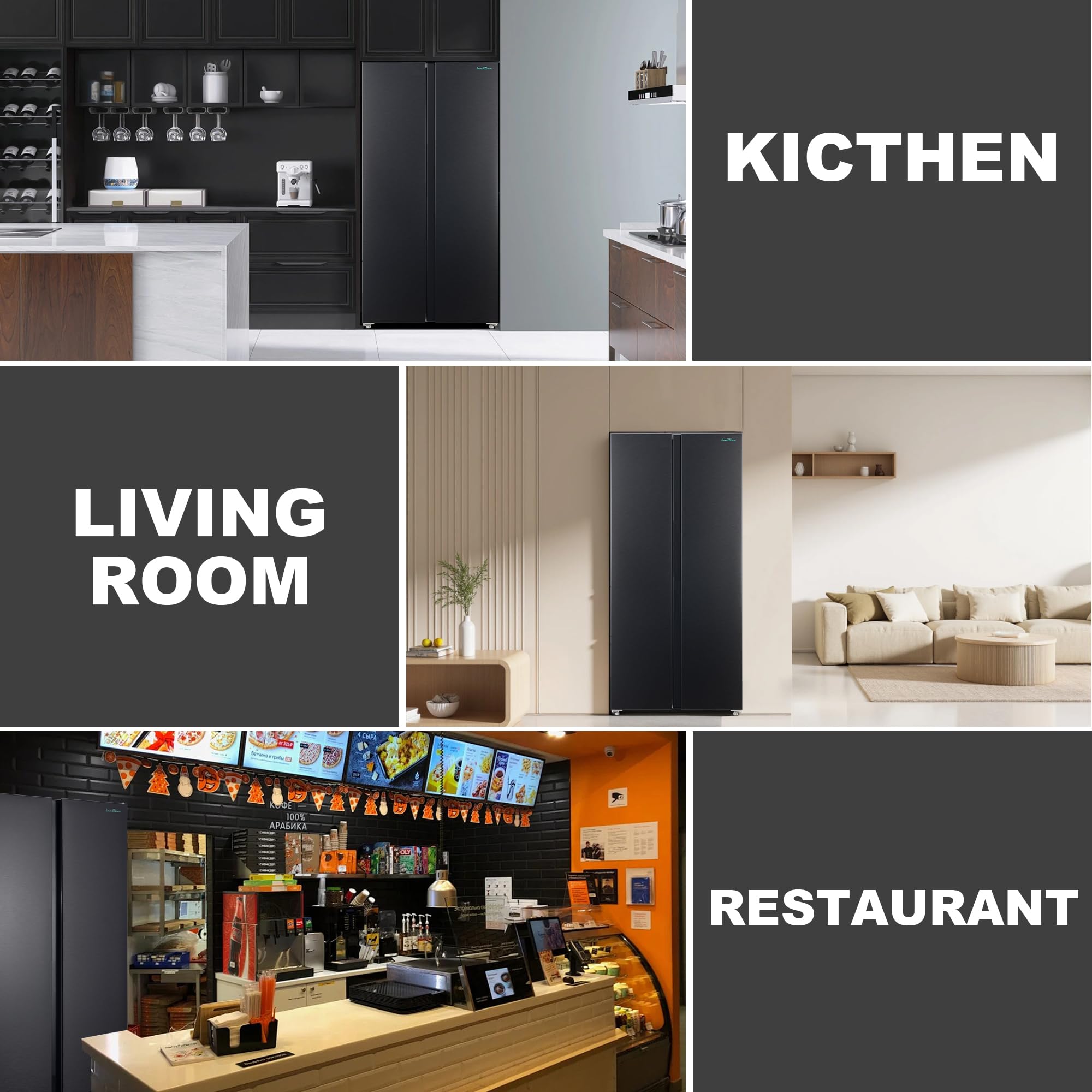 Iceblue 20.7 Cu.Ft. Side-By-Side Refrigerators, 36" Full Size Refrigerator, Zoning Temperature Control Beverage Refrigerator With Freezer, Frost Free Beverage Fridge - Black Stainless Steel on Fridge.com - View 6
