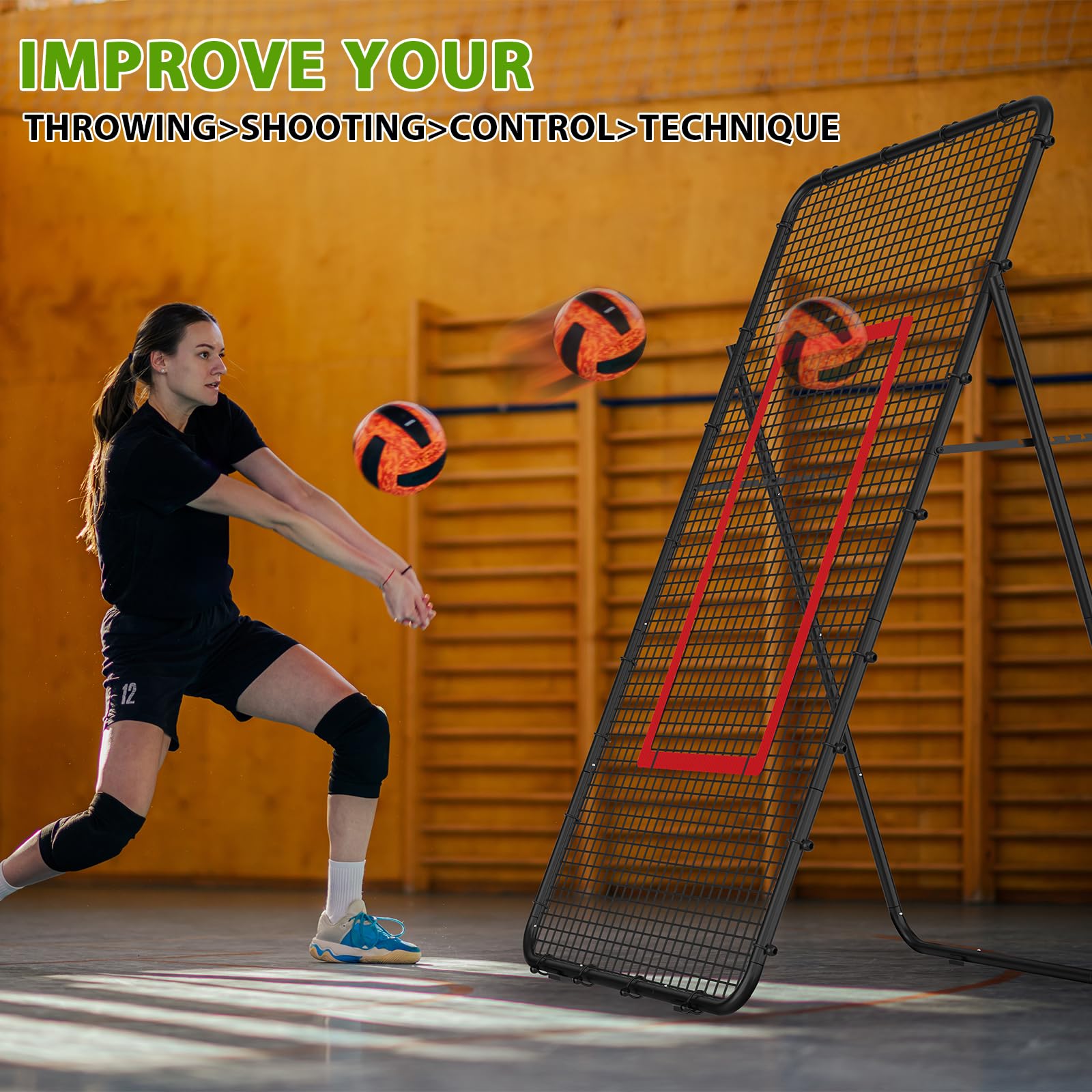 Verstellbares Volleyball Rebounder Netz, Volleyball-Trainingsgerät mit Schlagzone für Schlagen, Servieren, Passen, Spike-Übung, Rücksprungnetz für Baseball, Lacrosse, Tennis, Fußball 2,2 x 1,2 m