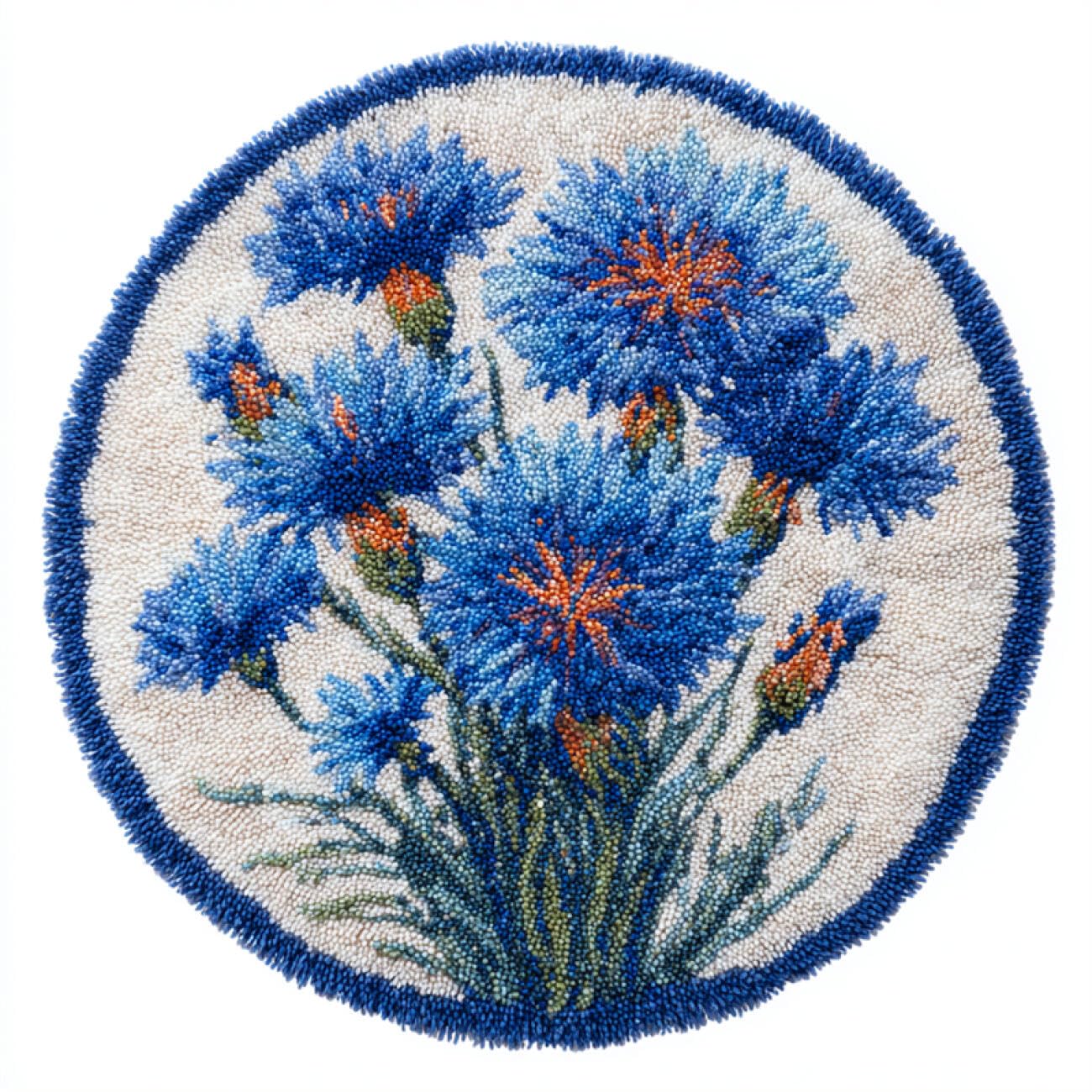 Kitquiver Flowers Tapestry Kits for Adults Blue Cornflower Latch Hook Rug Making Kit for Adults Embroidery Kits DIY Carpet Needlework for Home Decor 50x50cm