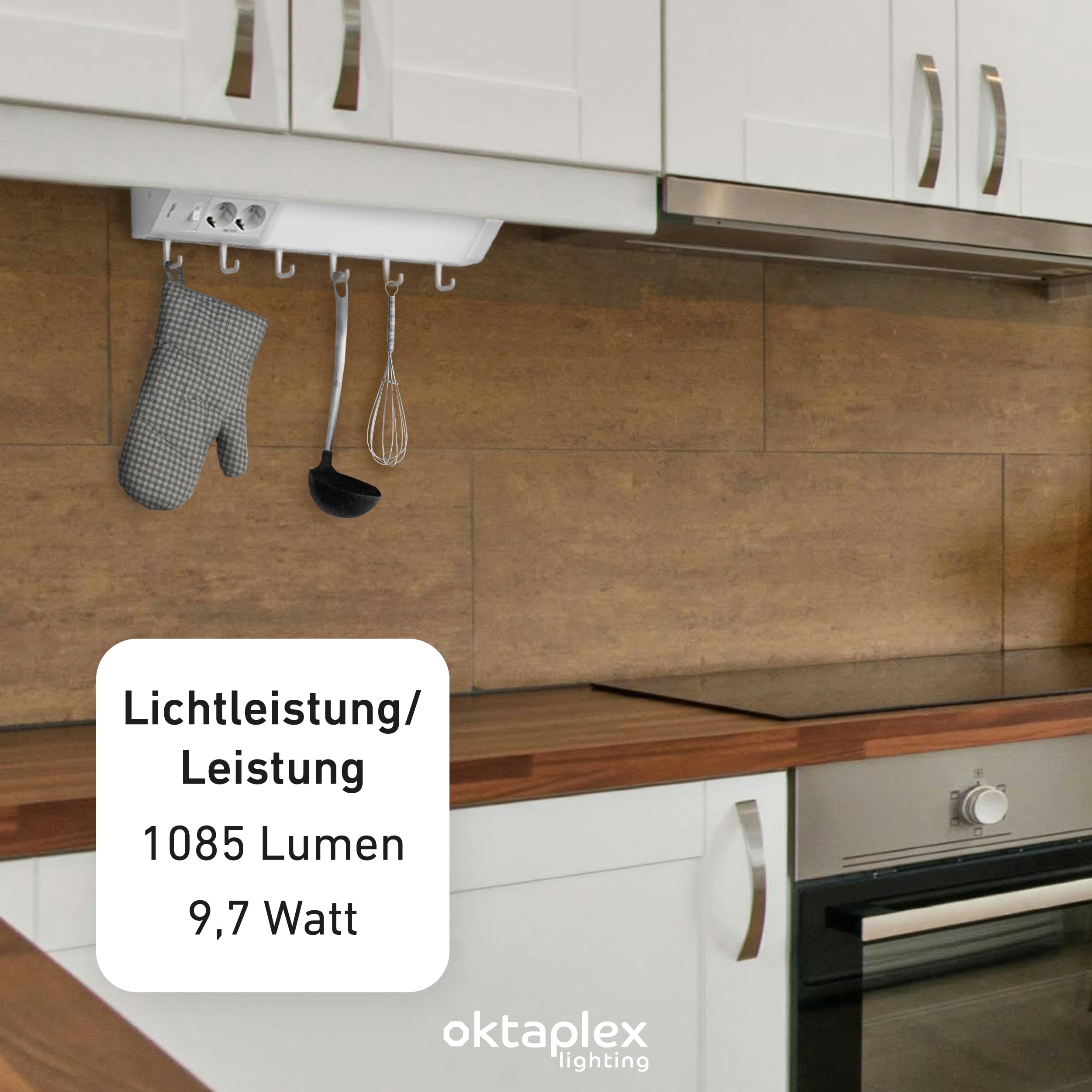 Oktaplex 2er Set Talin Unterbauleuchte 50cm warmweiß mit Steckdose | 1085lm Warmweiß 3000K 9,7W mit Schalter Küchenbeleuchtung 230V weiß