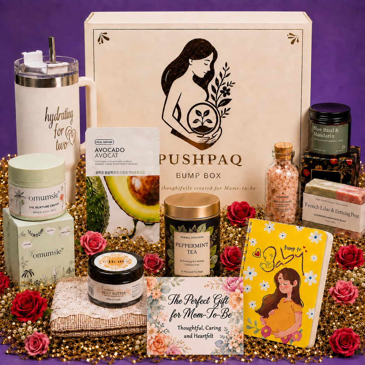 PUSHPAQ Pregnancy Care Gift Box, Luxury Maternity Pampering Set with Bath Products, Tea, and Hydration Tumbler-image-35