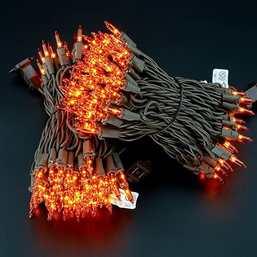 Miniatura 5 de YULETIME Luces de Navidad naranjas con cable marrón, 66 pies, 200 luces con certificación UL, paquete de 2 juegos de 33 pies, 100 miniluces