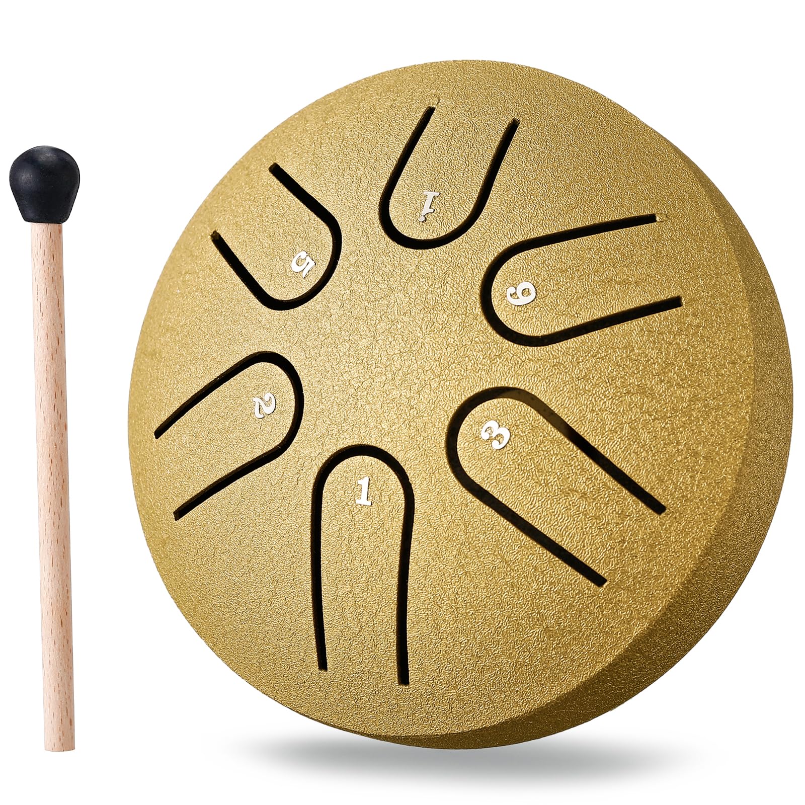 Mini Steel Tongue Drum Small: 3 Inch 6 Notes Metal Hand Drums Musical Instruments, Music Gifts for Family Friends (Gold)