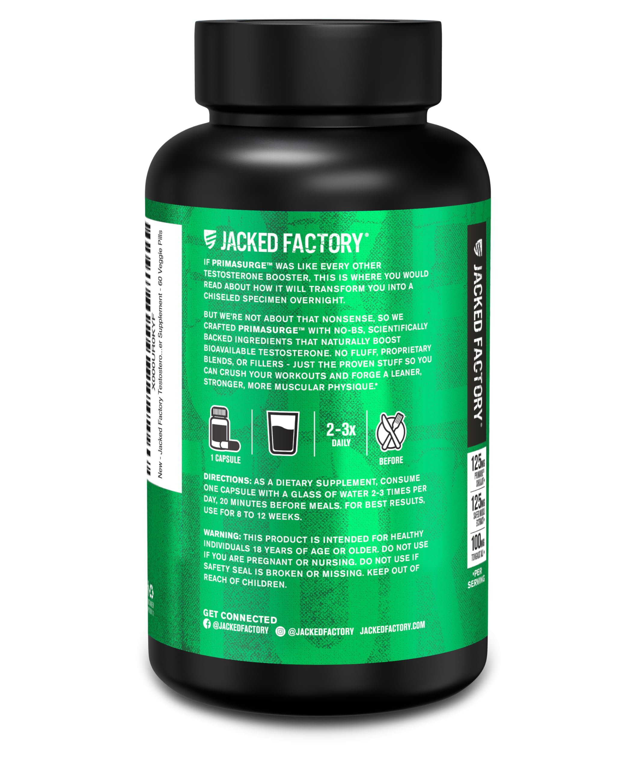 Jacked Factory Testosterone Booster for Men PRIMASURGE - w/Tongkat Ali, PrimaVie, Ashwagandha - Boost Vitality, Muscle Growth & Energy | Natural Muscle Builder Supplement - 60 Veggie Pills — Amazon image 7