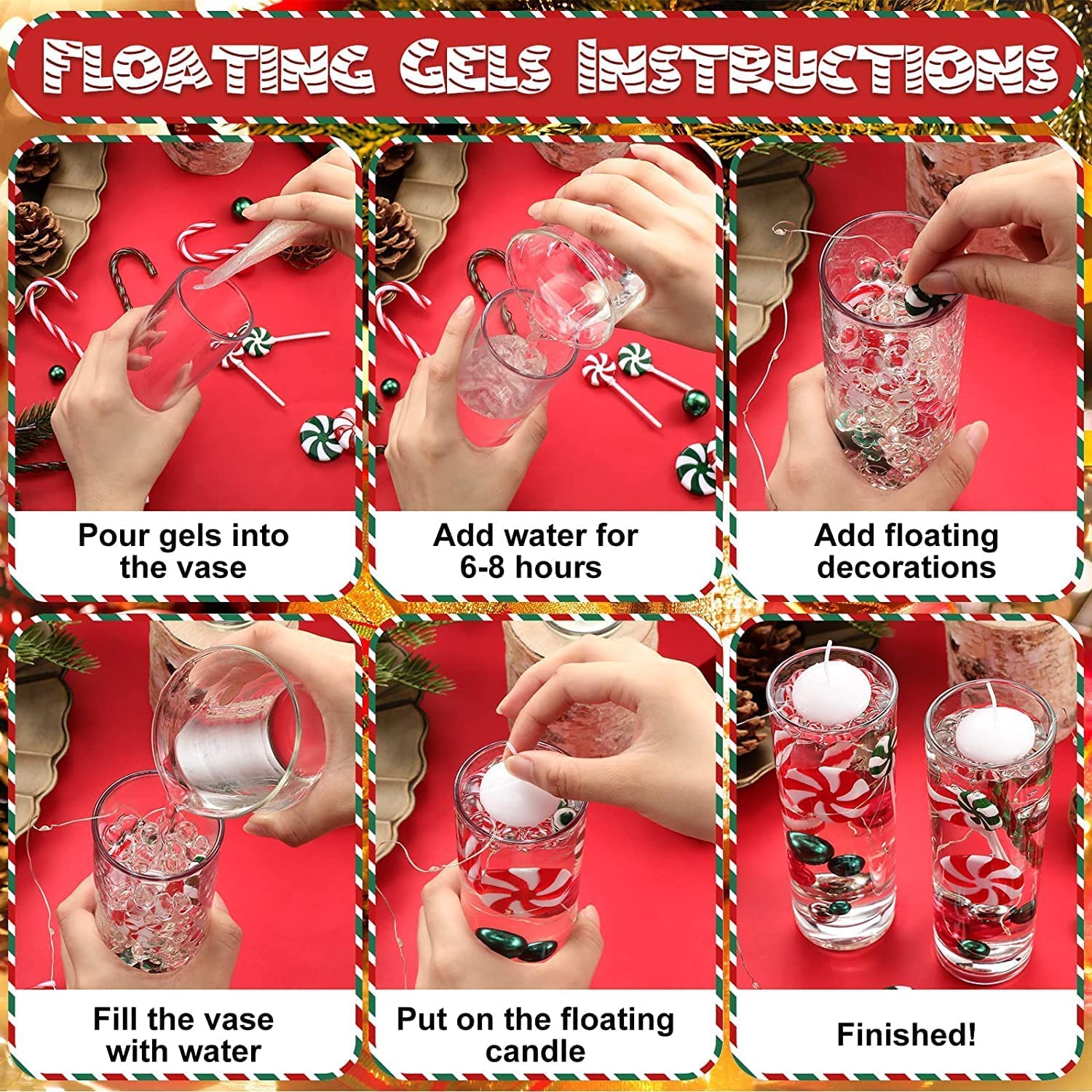 10065Pcs Christmas Vase Fillers Floating Candles and Candy Water Beads Christmas Filler Faux Pearls for Vase Filler Table Centerpieces Christmas Home Party Decoration (Style A-7065pcs)