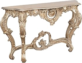 Biscottini Baroque Style Entrance Console 135 x 37 x 80 cm Made in Italy, Shabby Chic Entrance Table Antique Silver Finish, Side Table