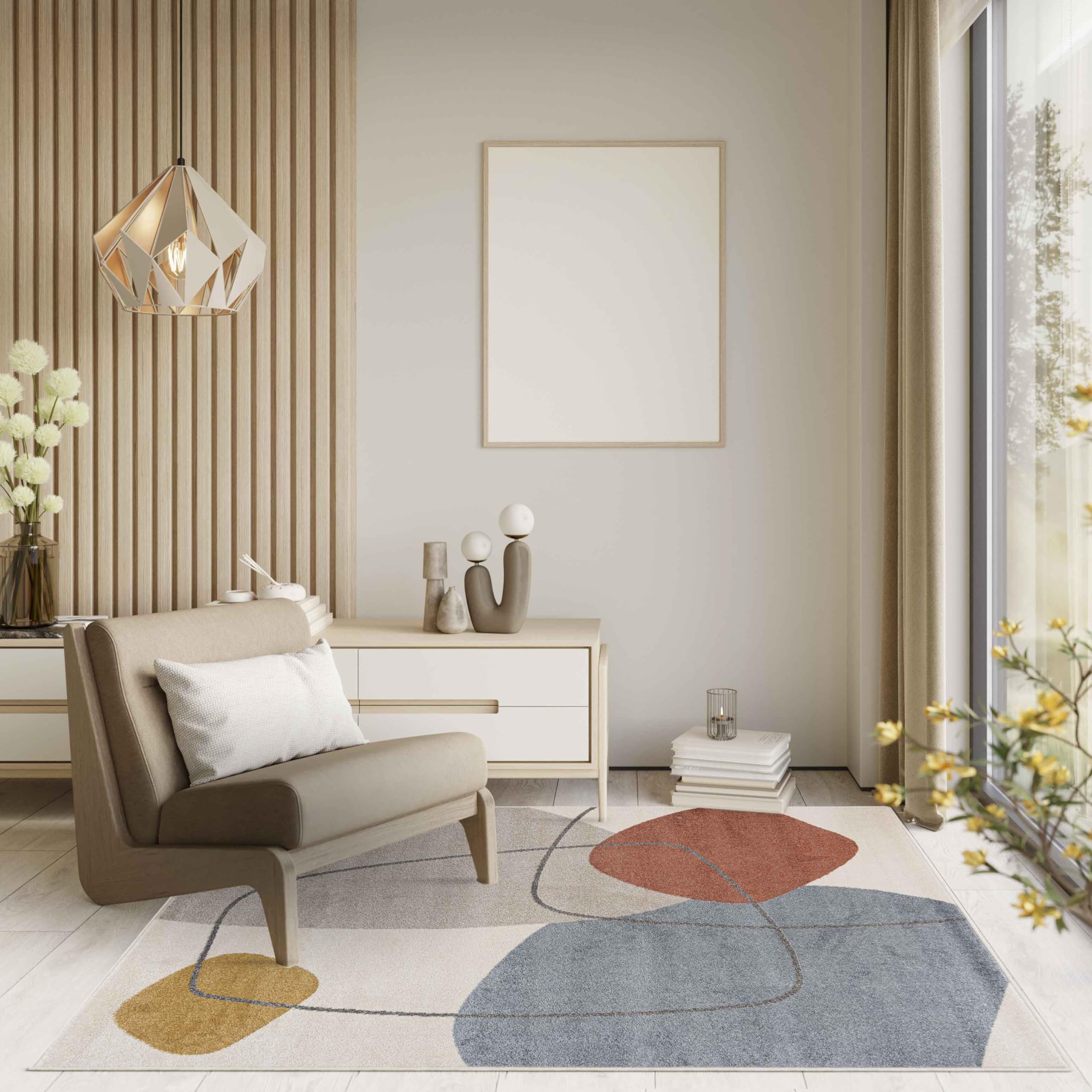 Mazovia Tappeto Beige Moderno Geometrico - Soggiorno, Camera da letto, Sala da pranzo, Ufficio Rettangolo Certificato OEKO-TEX® Elegante - Crema - 180 x 250 cm