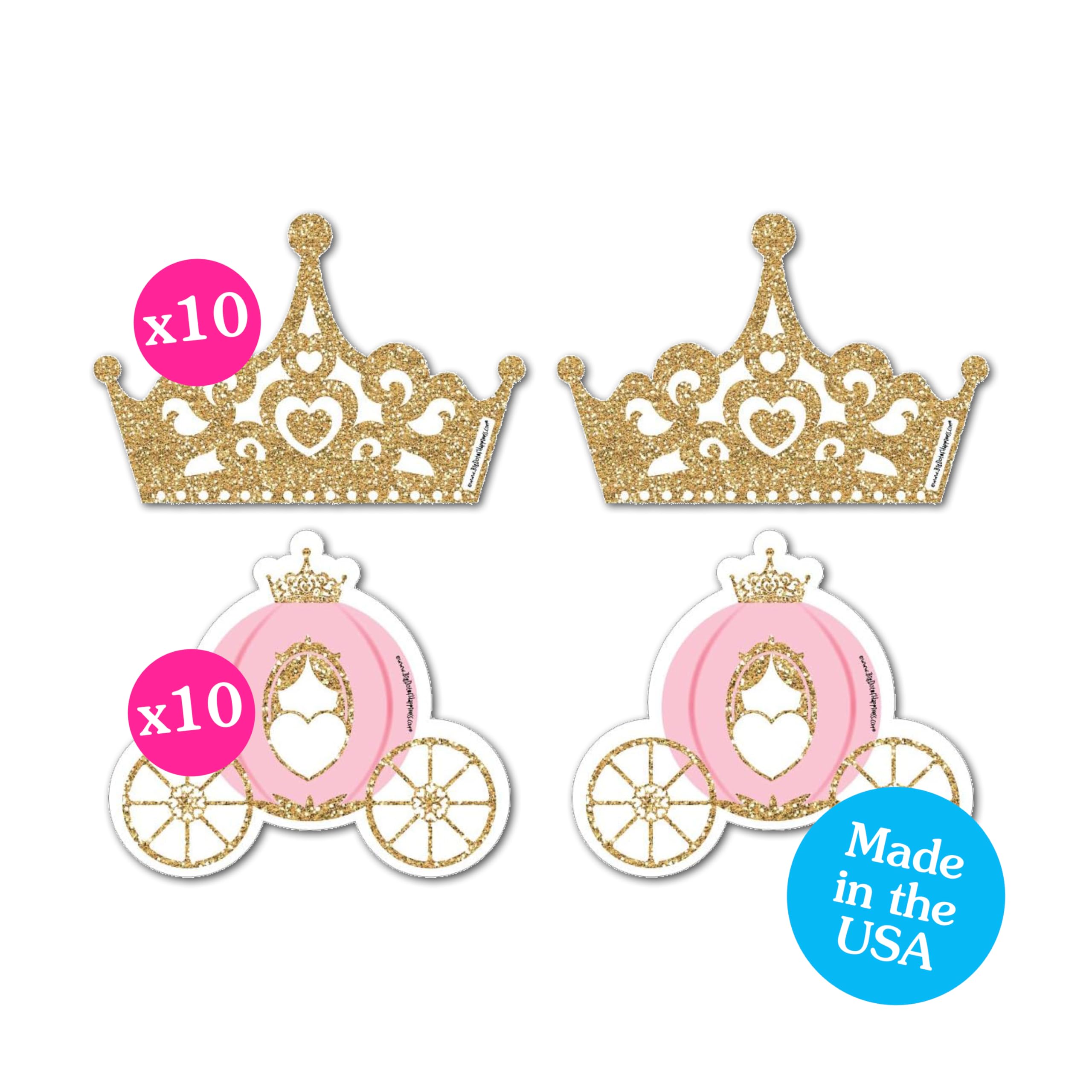 Big Dot of Happiness Little Princess Crown - Tiara & Carriage Decorations DIY Pink and Gold Princess Baby Shower or Birthday Party Essentials - Set of