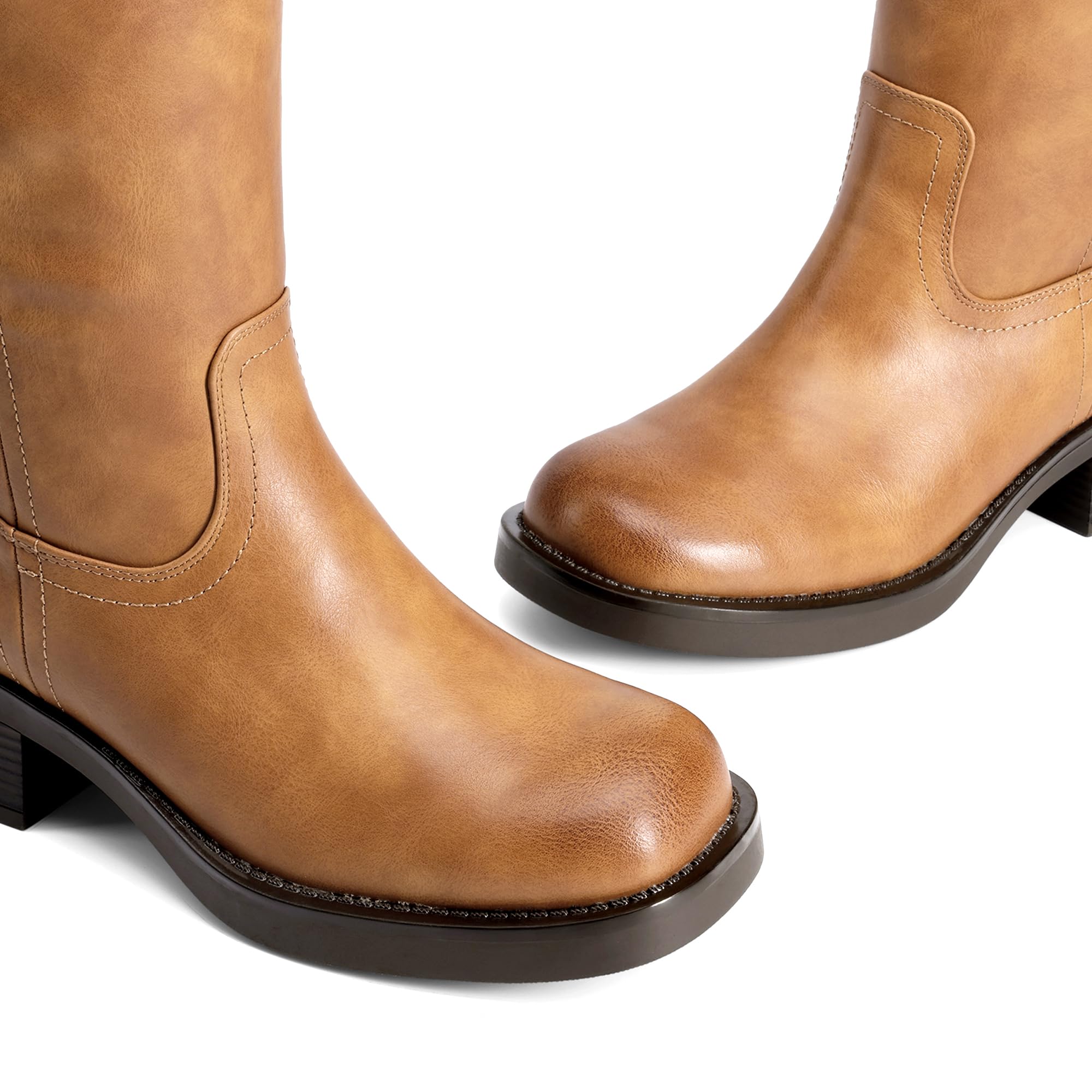 DREAM PAIRS Damskie buty pirackie do kolan, wygodne, niski gruby obcas, płaskie buty z klamrą motocyklową dla kobiet