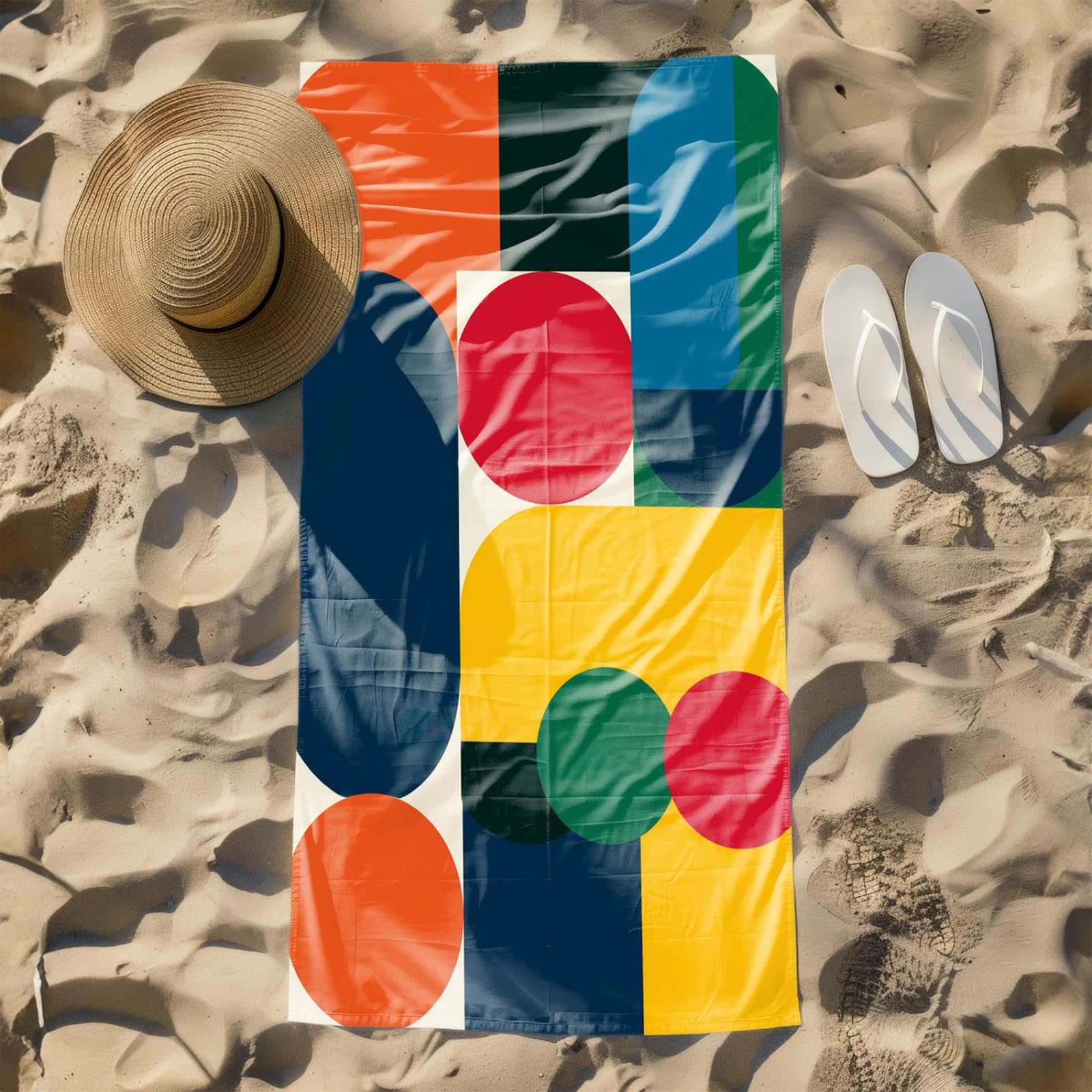 Generico Telo Mare Grande Rosso Giallo Blu | Microfibra Telo Mare Antisabbia Leggero Compatto Asciugatura Rapida Assorbente Per Piscina Bagno Lavabile Fino