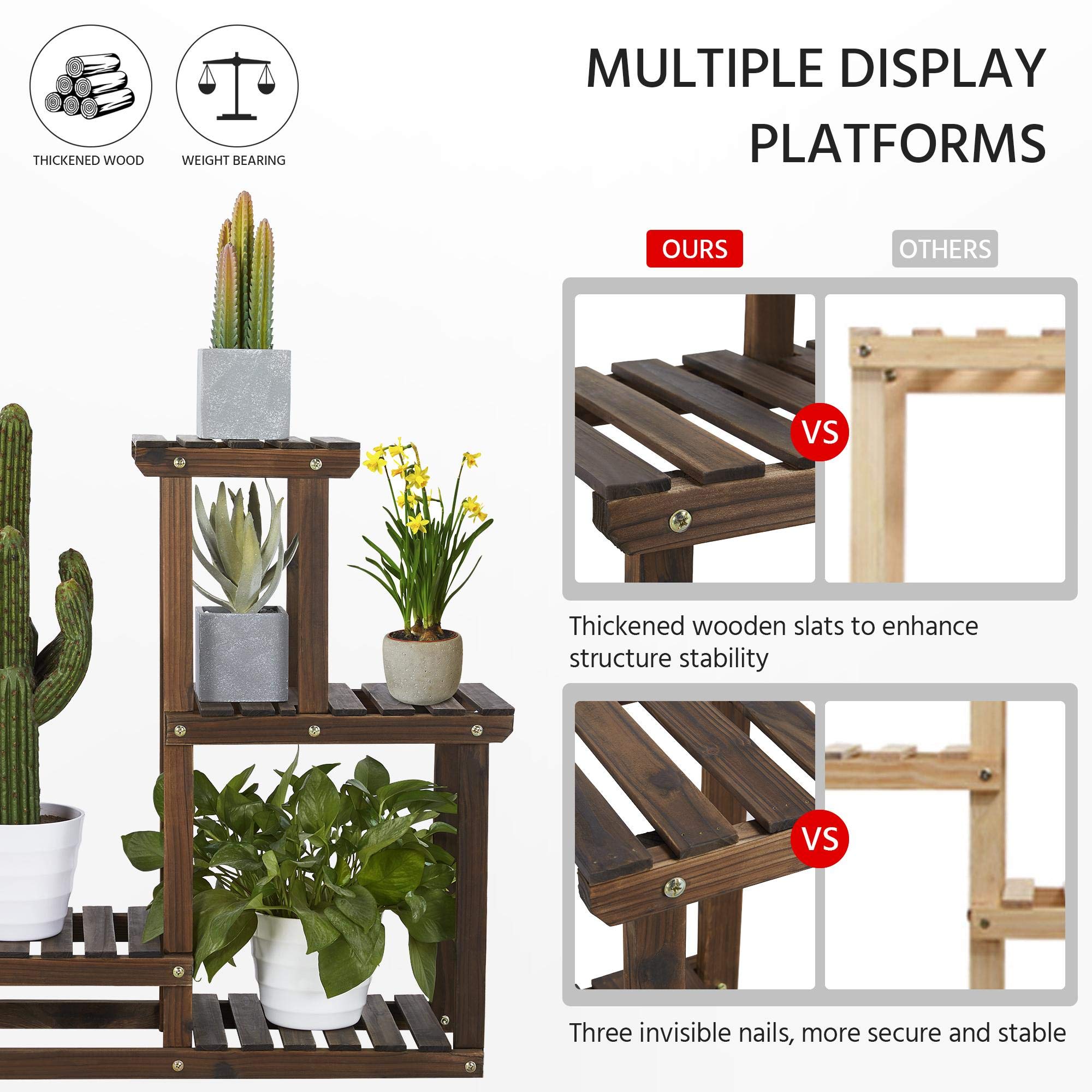 Yaheetech Blumenregal aus Holz, Pflanzenregal Balkon, Pflanzentreppe mehrstöckig, Blumentreppe 4 Ebenen, Holzregal 95 x 25 x 73 cm