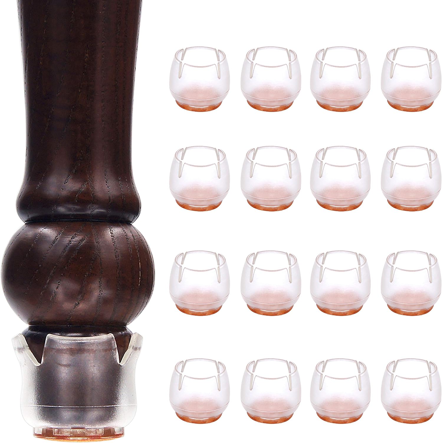 MelonBoat 1-1/4'' to 1-3/8'' Chair Leg Floor Protectors, Chair Leg Caps with Pads, Chair Leg Covers to Protect Floors, A-RD034, Fit Round Leg 1.34''-1.44'', 16 Pack