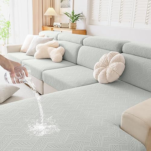 Miniatura 10 de hyha Fundas de cojín impermeables para sofá, fundas impermeables para sofá modular de 2 cojines para mascotas, funda elástica lavable con parte