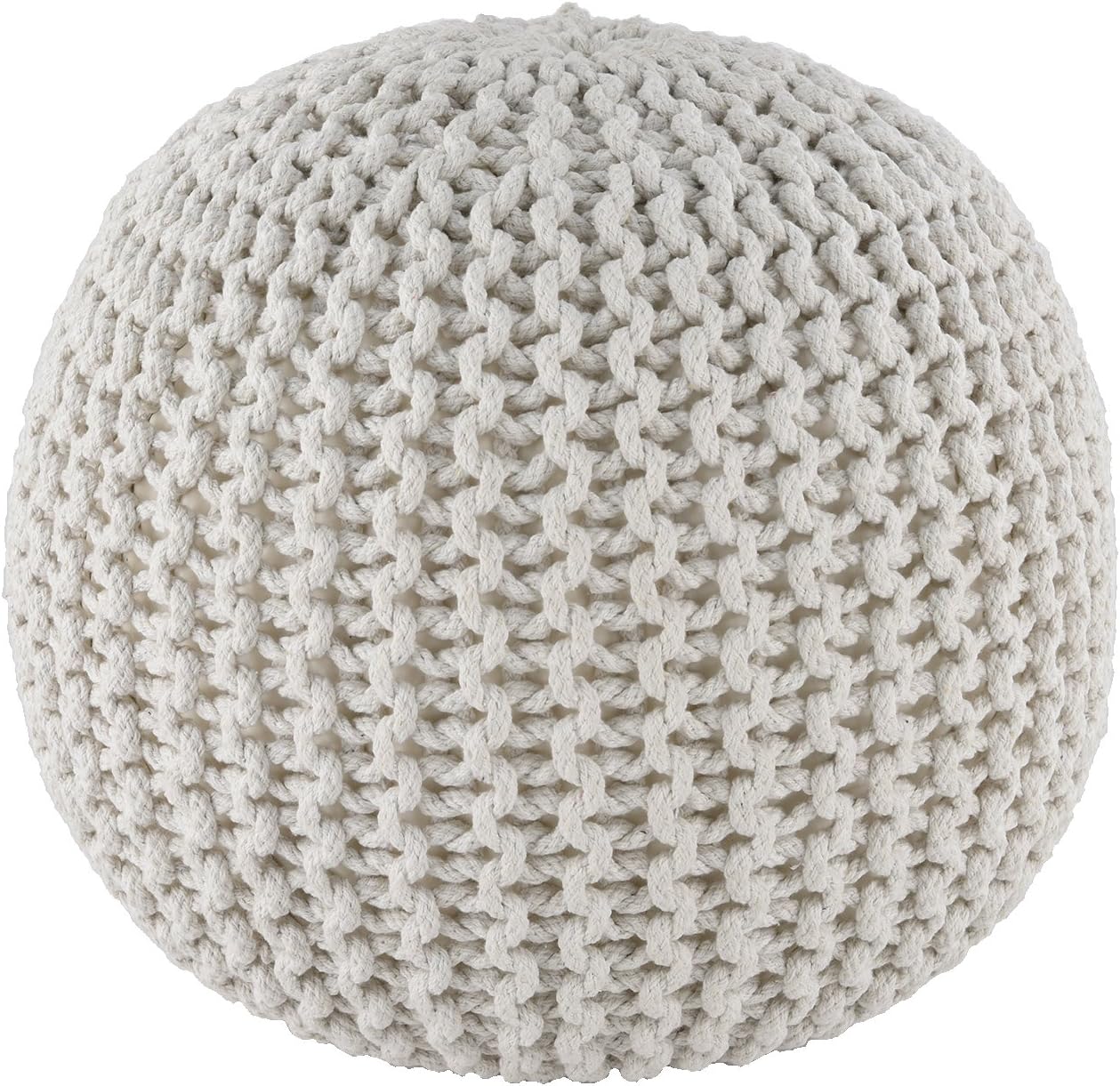 Spura Home 22.5" Gum Drop 100% Cotton Knitted White Pouf, 22.5 Inches