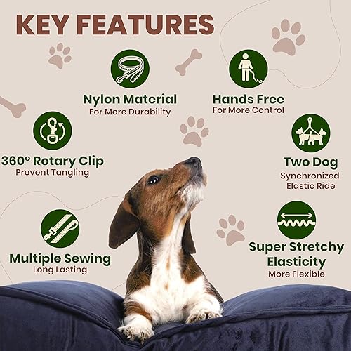 Miniatura 6 de Correa retráctil de manos libres mejorada para 2 perros con bolsa para caminar, correr, diseño de doble bungee para dos mascotas, sin enredos con