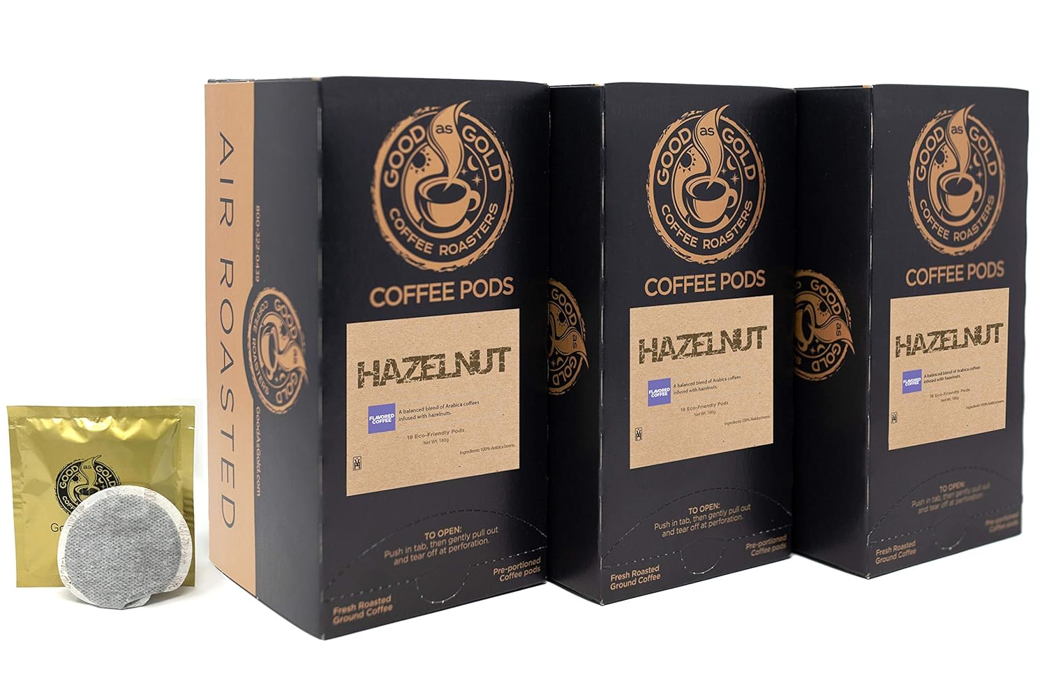 HAZELNUT COFFEE PODS Good As Gold Coffee (3 Pack
