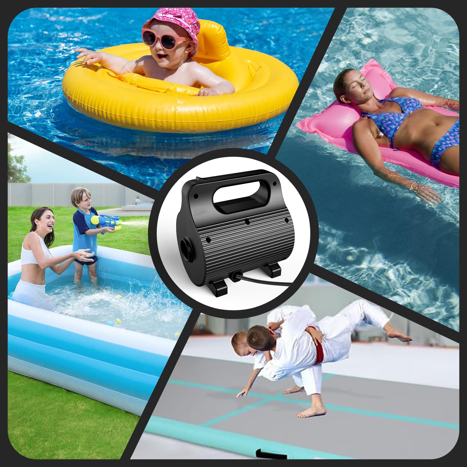 Pompe à Air Portative 4 Buses 400W-600W | Gonflage Ultrapide pour Matelas, Piscines & Flotteurs (AC220-240V)