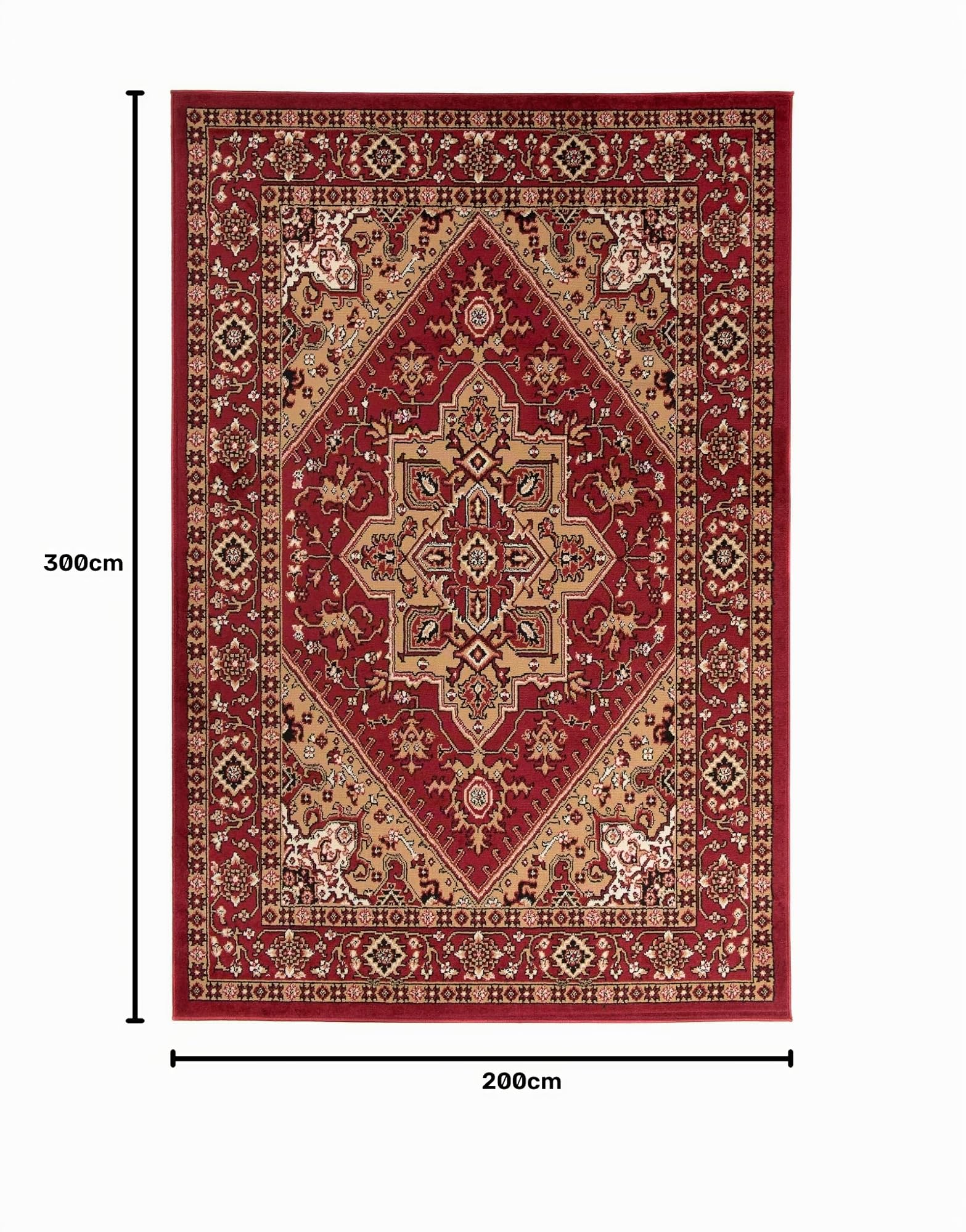 Carpeto Rugs Teppich Orientalisch Rot Klassisch Muster Kurzflor Öko-Tex Wohnzimmer 200 x 300 cm