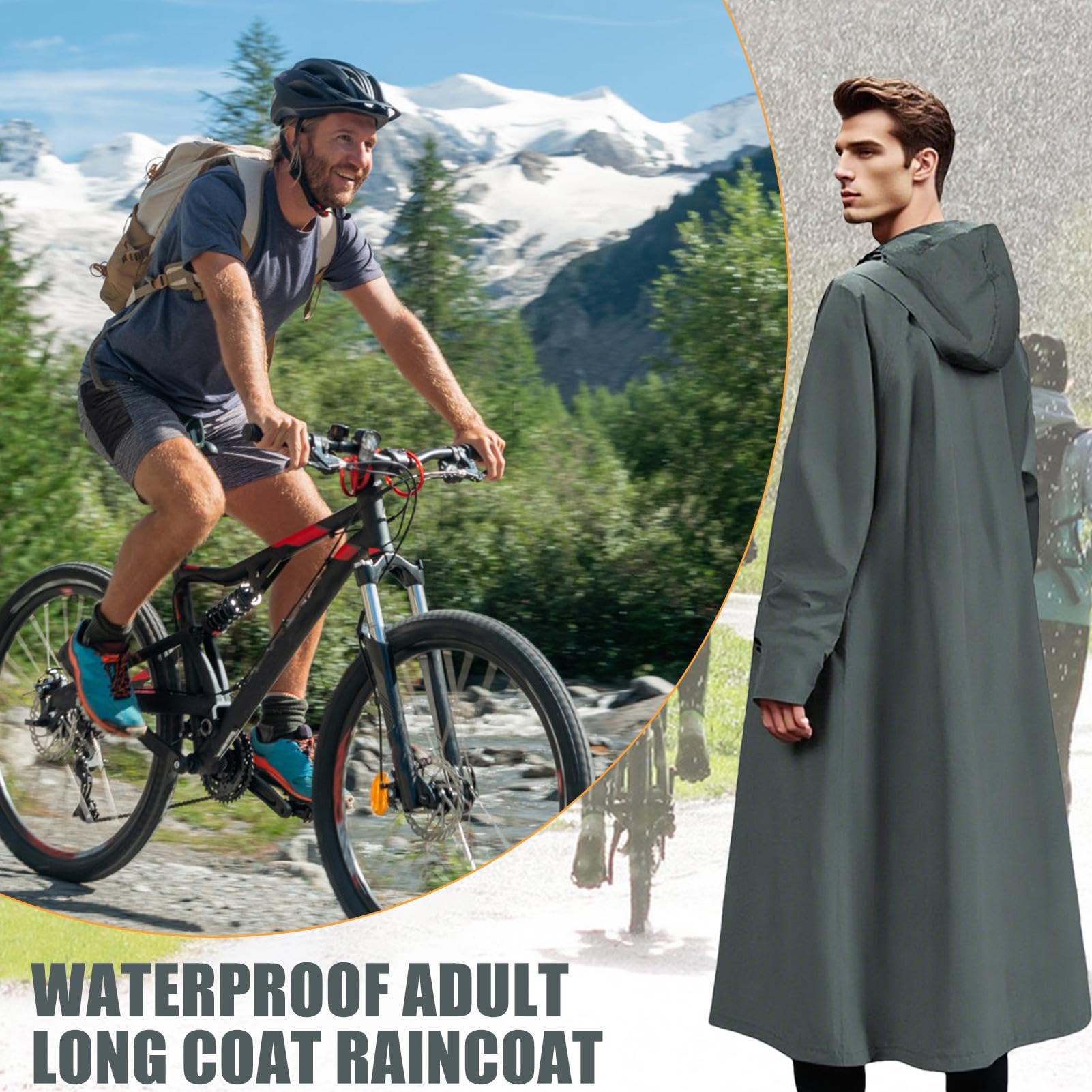 Manteau de pluie long, veste de pluie imperméable longue | Trench coupe-vent pliable poncho coupe-vent pour vélo, trajets en déplacement, pêche