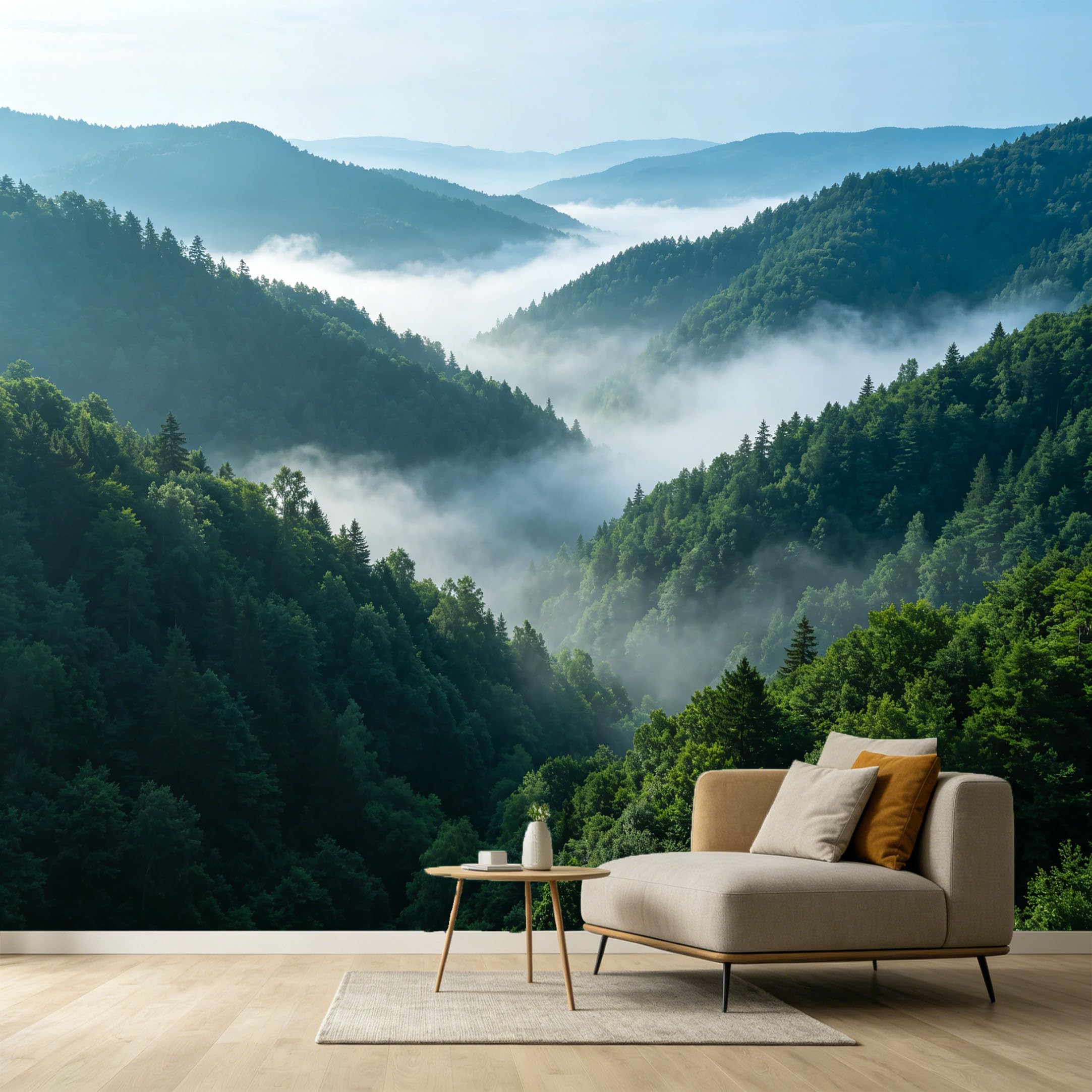 Custom Size Wall Murals Misty Mountain Forest Landscape Nature Scenery SelfAdhesive Wall Fabric Removable Large Wallpaper for Photo Living Room Interior Decor Wall Art