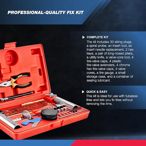 TOOLUXE 50003L Universal Heavy Duty Tire Repair Kit | 57 Piece Value Pack | Fix Punctures and Plug Flats | Ideal for Cars, Trucks, Motorcycle, ATV, Jeeps, Off Road Vehicles, RV, Tractors ...