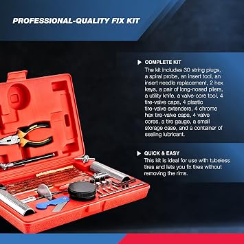 TOOLUXE 50003L Universal Heavy Duty Tire Repair Kit | 57 Piece Value Pack | Fix Punctures and Plug Flats | Ideal for Cars, Trucks, Motorcycle, ATV, Jeeps, Off Road Vehicles, RV, Tractors ...