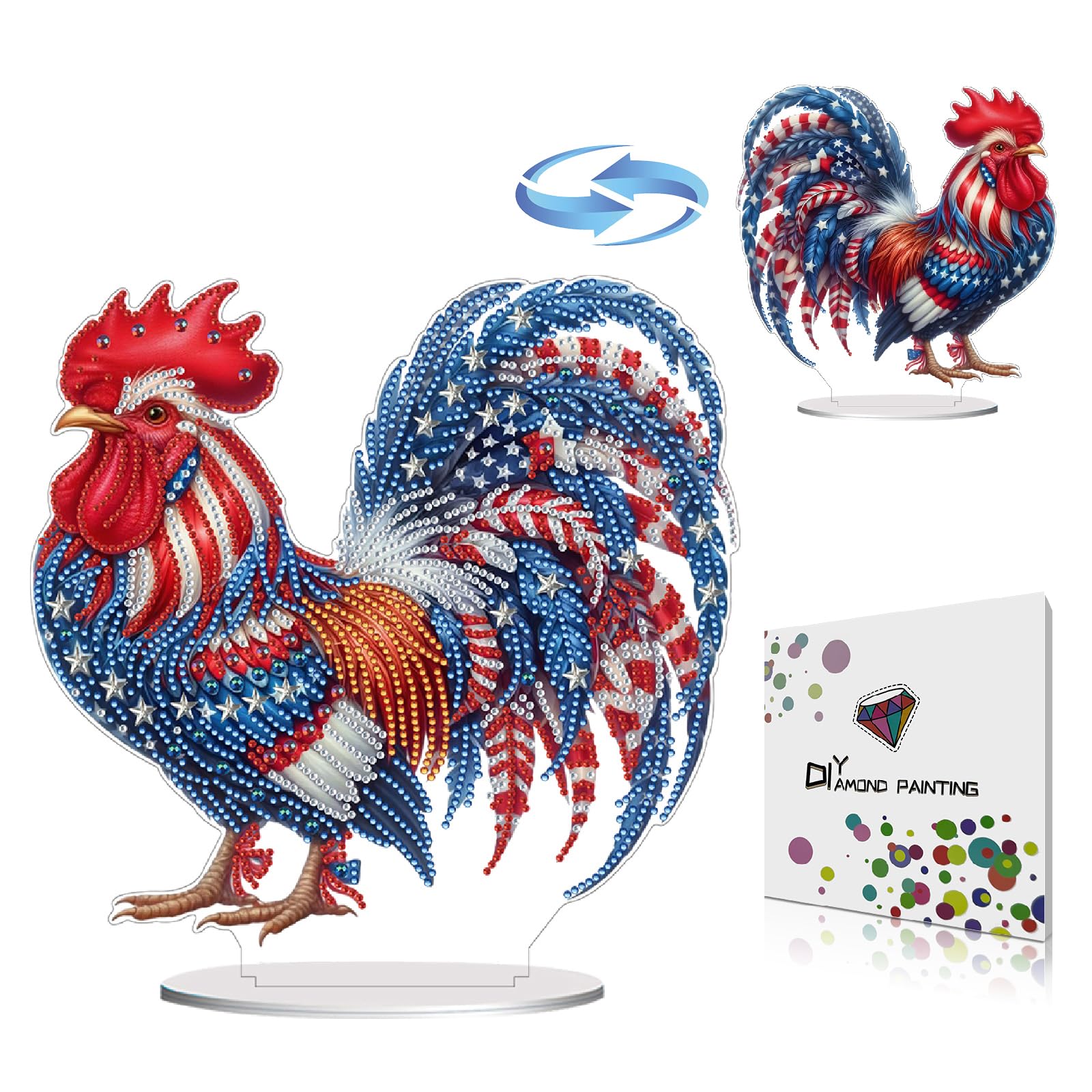 LQCrafK DIY Patriotic Diamond Art Kit, Memorial Day & 4th of July Tabletop Decorations, Independence Day Rooster Desktop Ornaments, Sparkling