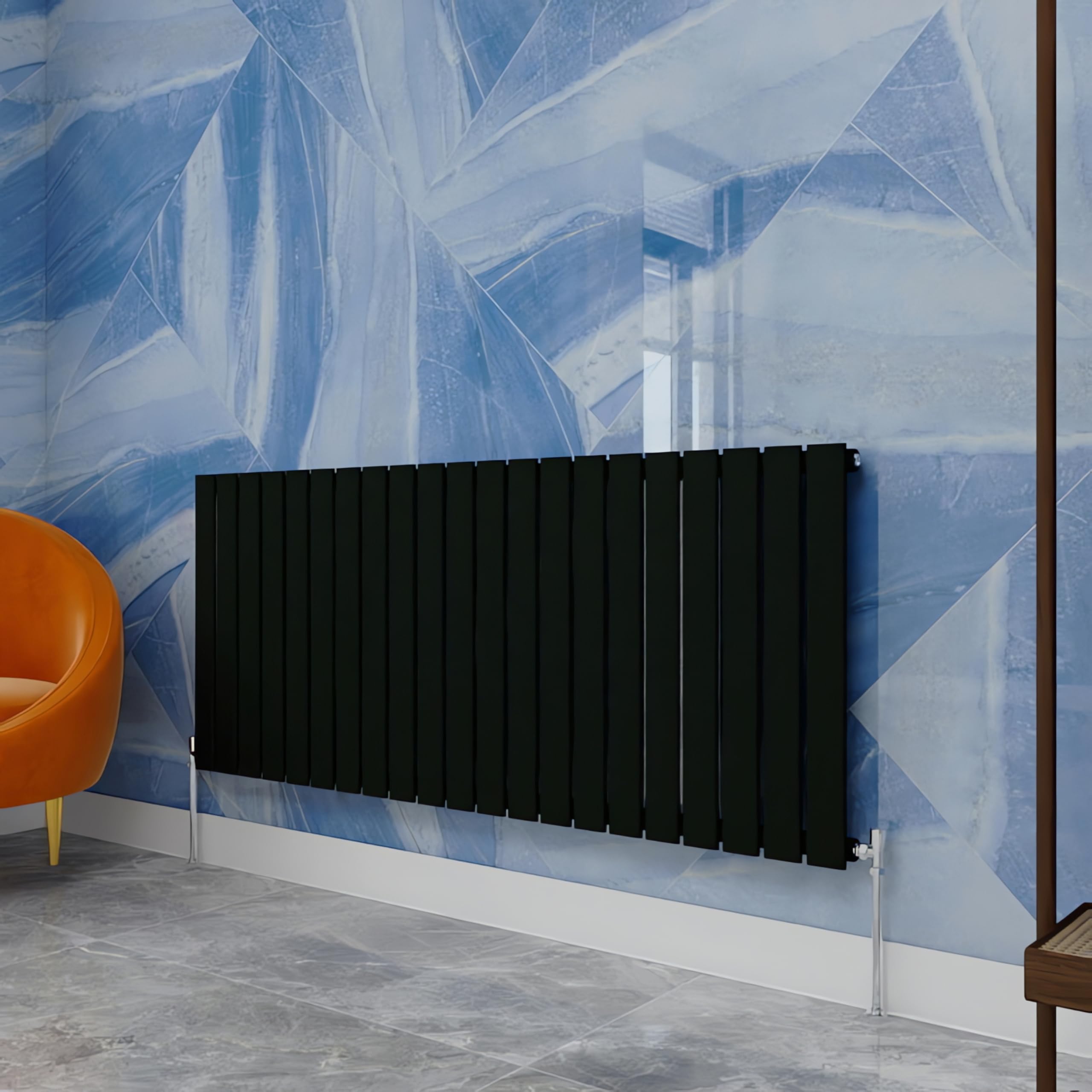 Simple Bathrooms Black Central Heating Radiator,600X1428mm Horizontal Flat Single Panel Column Energy-Efficient For Morden Multi-Scene