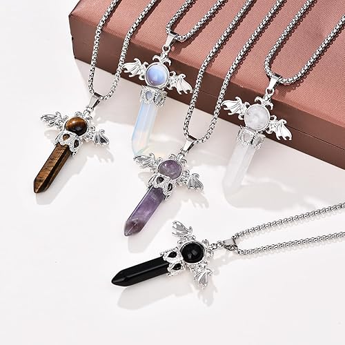 Miniatura 8 de JBAERD Collar de cristal curativo, collar con colgante de cristales de ópalo, collar con colgante de piedra preciosa de ojo de tigre, amatista,