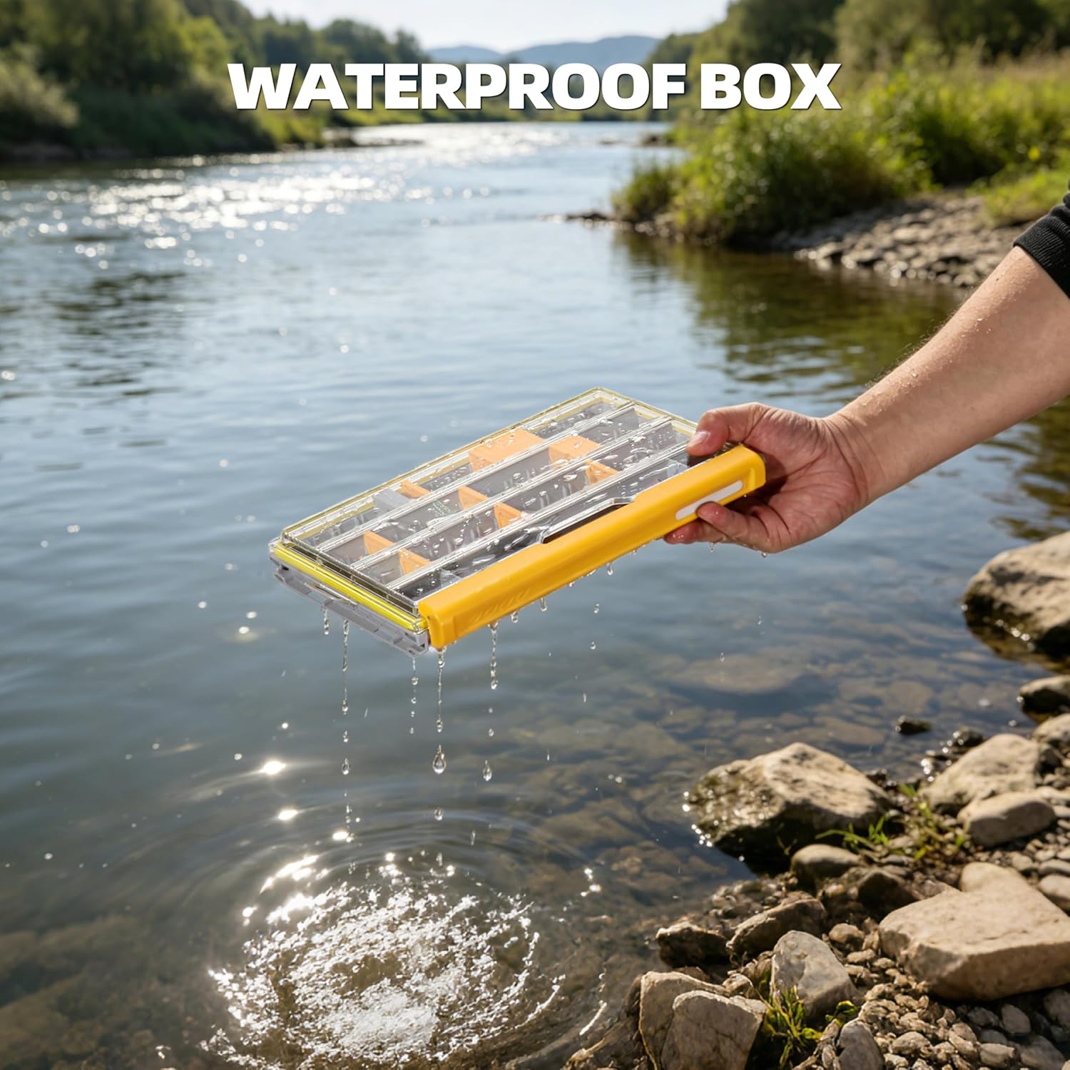 RUNCL 3600 Standard Fishing Tackle Box, Waterproof Floating Lure Storage Box with Adjustable Dividers, Clear Rust-Proof Utility Tray for Terminal Tackle, Hooks and Sinkers image 2
