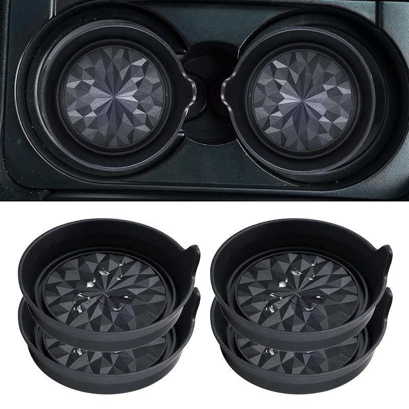 Porta-Copos para Carro em Silicone com Base Antiderrapante e Formato Profundo Amooca Preto Floral, Kit com 4 unidades