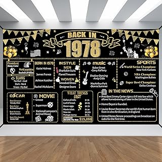 48th Decorative Cloth for Women or Men, Birthday Banner With Holes, Built-in White Ribbon 1978 48th Year for Mother Dad Old Happy Birthday Banner, Outdoor、Indoor Bday Background Decor