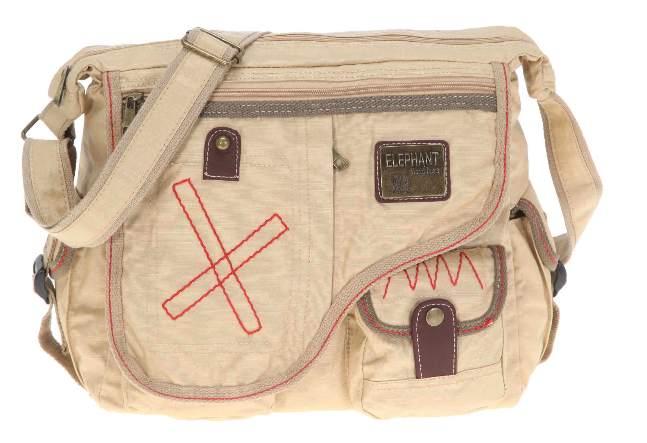6 Teile Set: Wickeltasche ELEPHANT COATED Schultertasche + Wickelmatte + WIndelsafe + Kinderwagenfix (Sand)